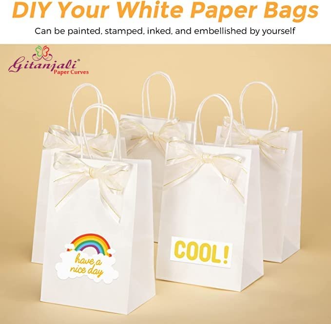 Eco-Friendly Recycled Paper Gift Bags 8x10x4 Inches - Small White Shopping Bags for Retail, Merchandise & Crafts (Pack of 25) | Perfect for Boutique Packaging, Party Favors & Sustainable Gift Wrapping