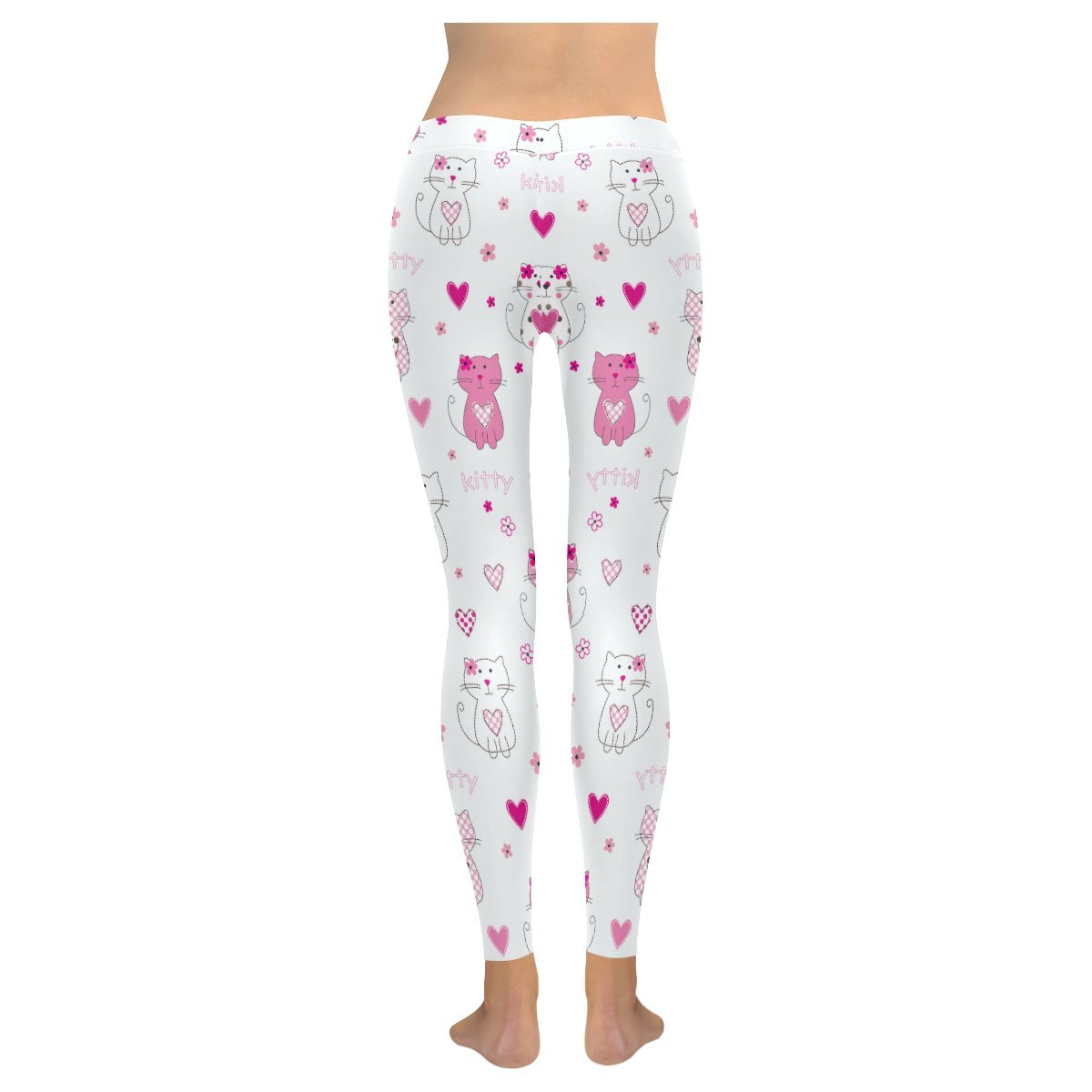 Stylish Pink Cat Print Women's Low Rise Yoga Leggings - Plus Size XXS to 5XL - Perfect for Yoga, Workouts & Casual Wear