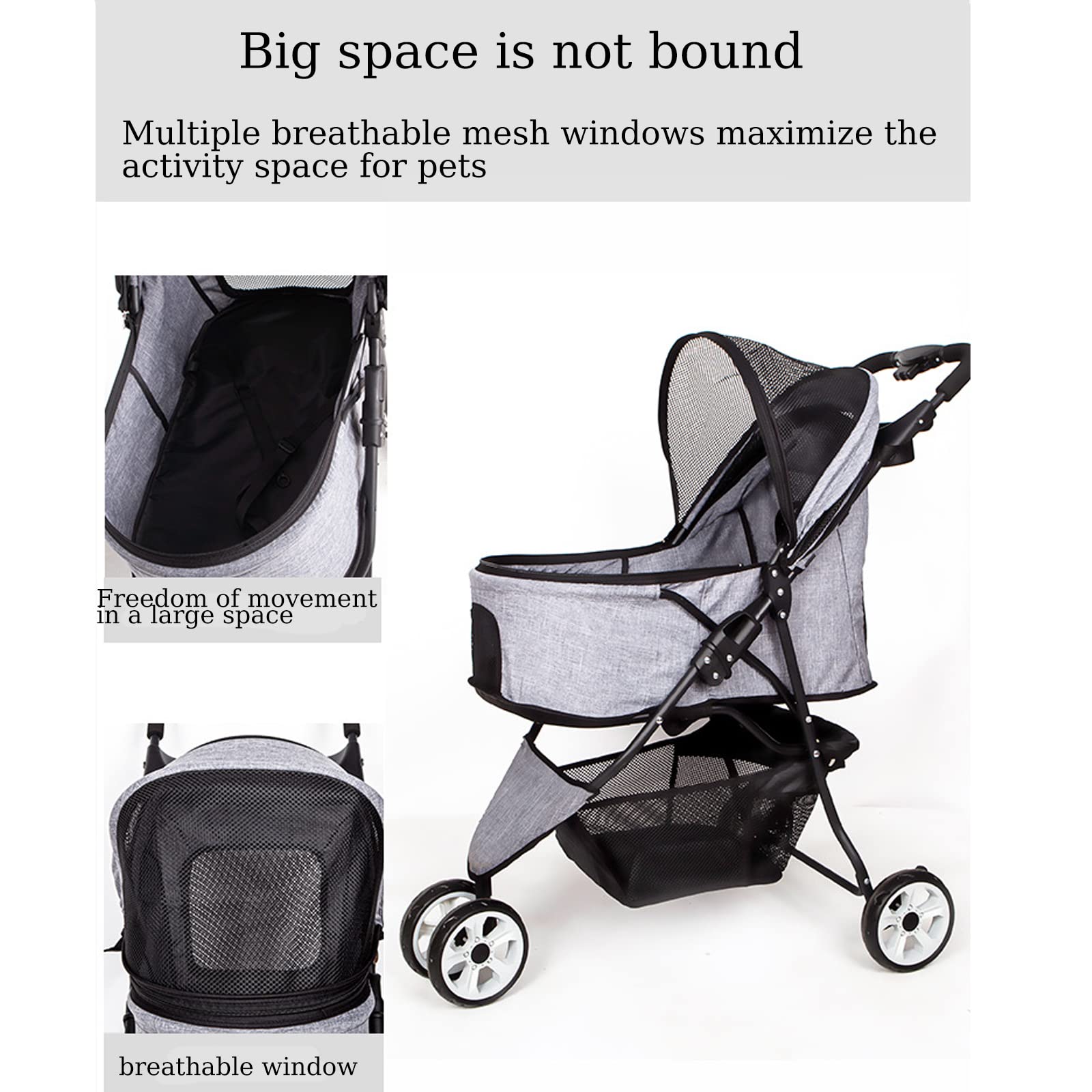 3 Wheel Foldable Pet Stroller for Cats & Dogs - Large/Medium Size with Storage Basket & Cup Holder | Perfect for Outdoor Walks, Vet Visits & Shopping Trips