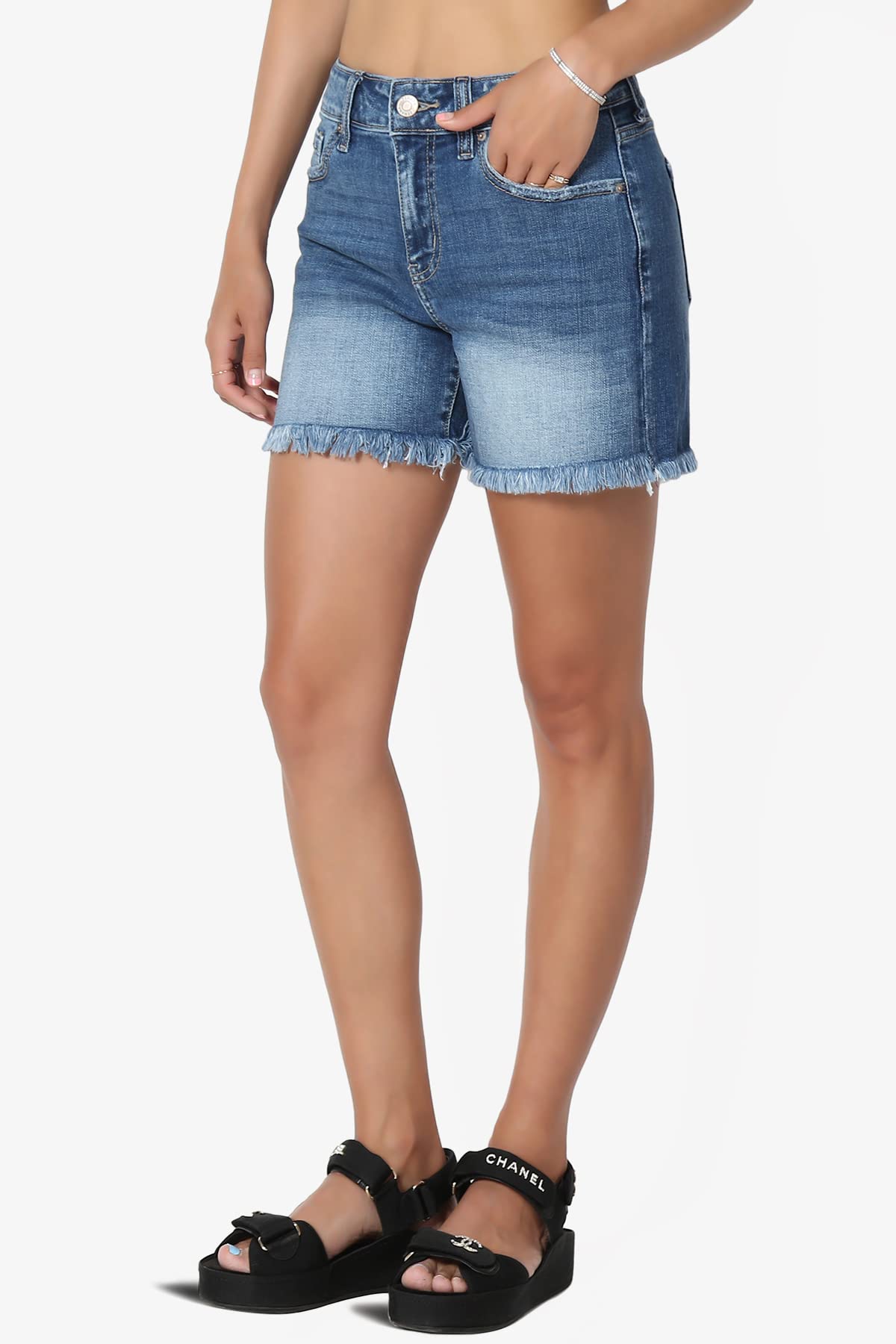 Stylish High Waisted Stretch Denim Shorts for Women - Frayed Hem & Faded Wash (Sizes S-XL) | Perfect for Summer Outfits, Beach Vacations & Casual Wear