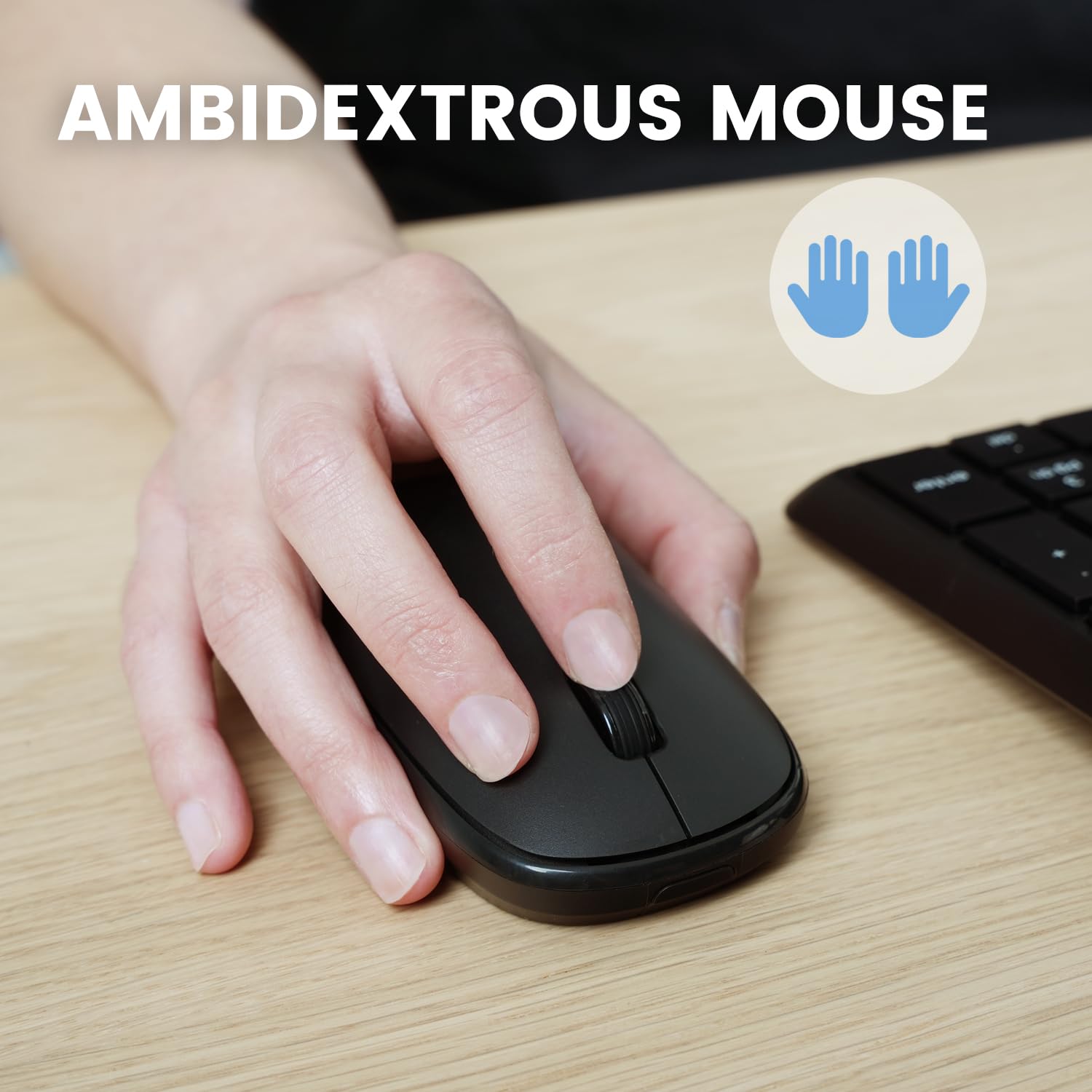 Perixx PERIDUO-716 Wireless Keyboard and Mouse Combo - Ergonomic Full-Size Keyboard with Silent Optical Mouse for Office, Gaming & Home Use - Black