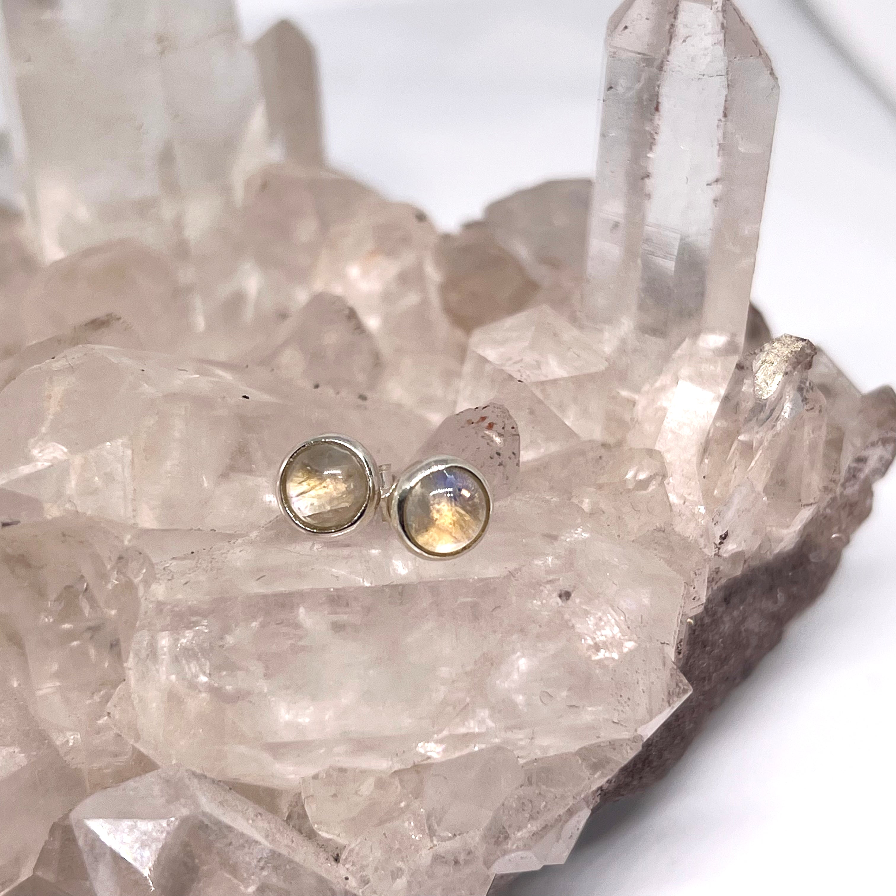 5mm Round Cabochon Bezel Set Stud Earrings - PSE016 | Dainty Jewelry for Everyday Wear, Gift for Her, Wedding & Party Accessories