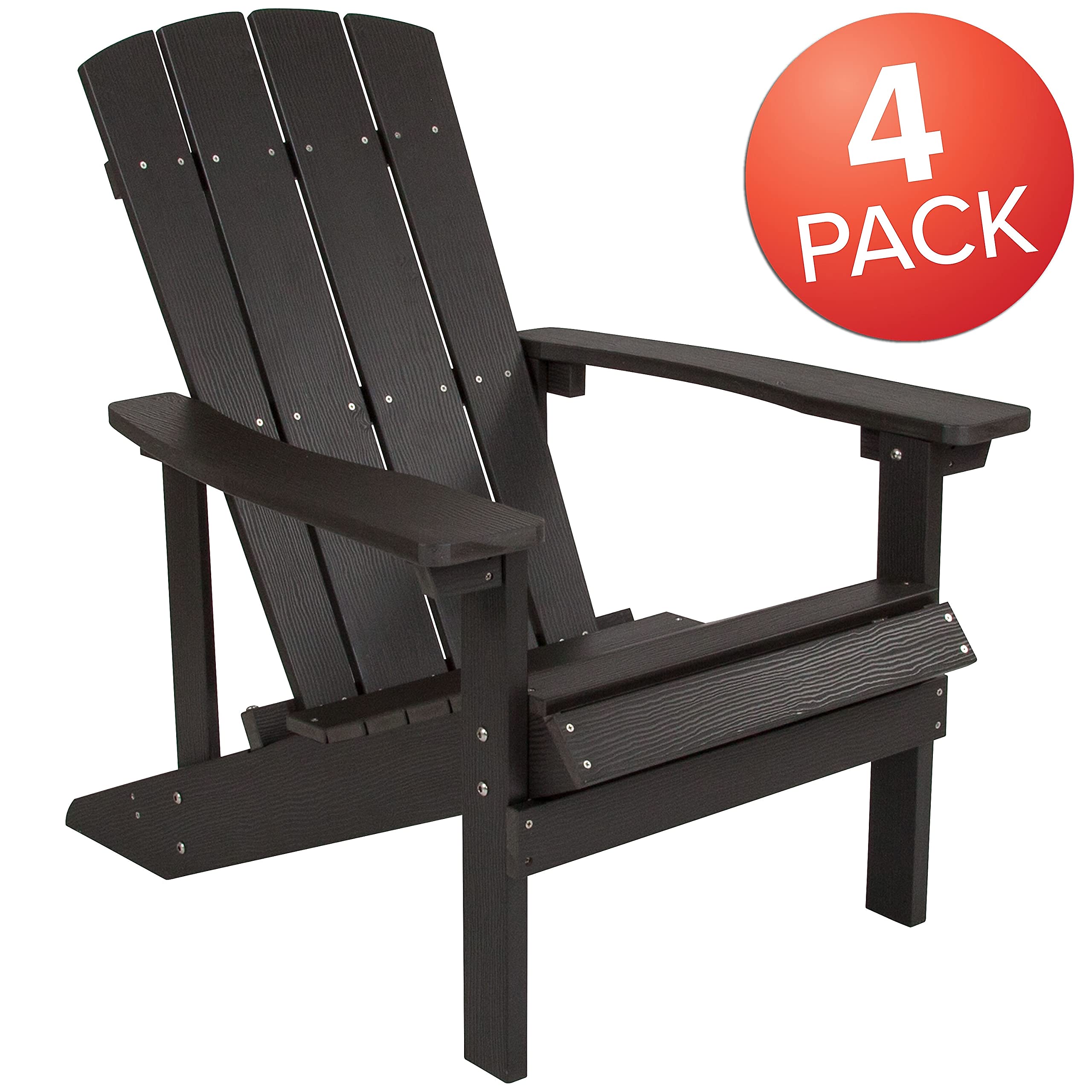 Flash Furniture Charlestown Indoor/Outdoor Faux Wood Adirondack Chairs - Weather-Resistant Polyresin Patio Chairs, Set of 4 in Navy Blue - Perfect for Backyard, Garden, Poolside & Beach Relaxation