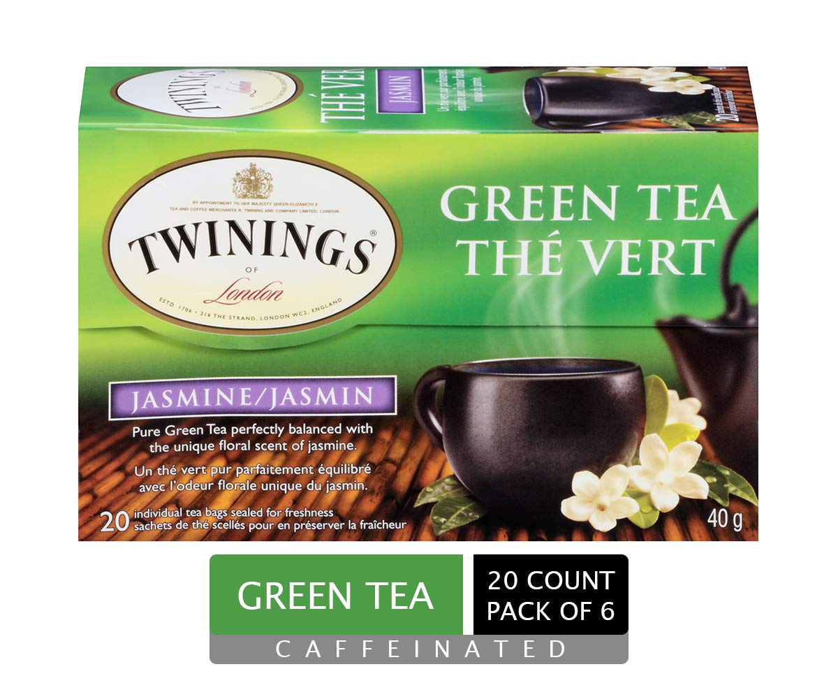 Twinings Jasmine Green Tea Bags - 20 Count (Pack of 6) | Premium Floral Green Tea for Relaxation & Wellness | Perfect for Morning Boost, Afternoon Refreshment & Evening Calm