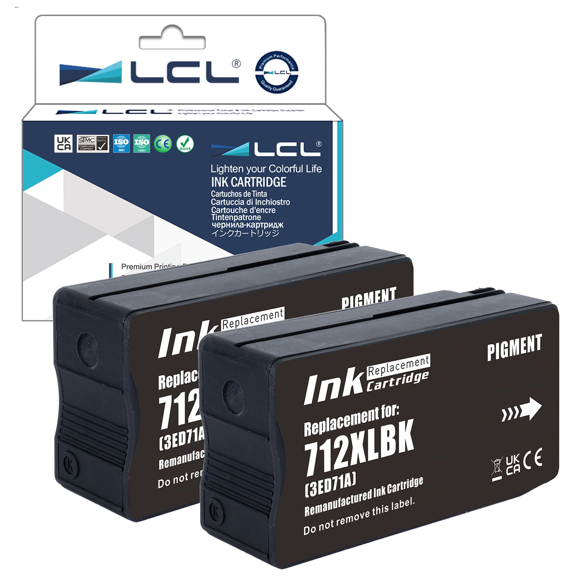 High Yield 80ML Black Ink Cartridge Replacement for HP 712XL (3ED70A/3ED71A) - Compatible with HP DesignJet T650/T630/T250/T230/T210 Printers - 2-Pack for Office & Graphic Design Printing