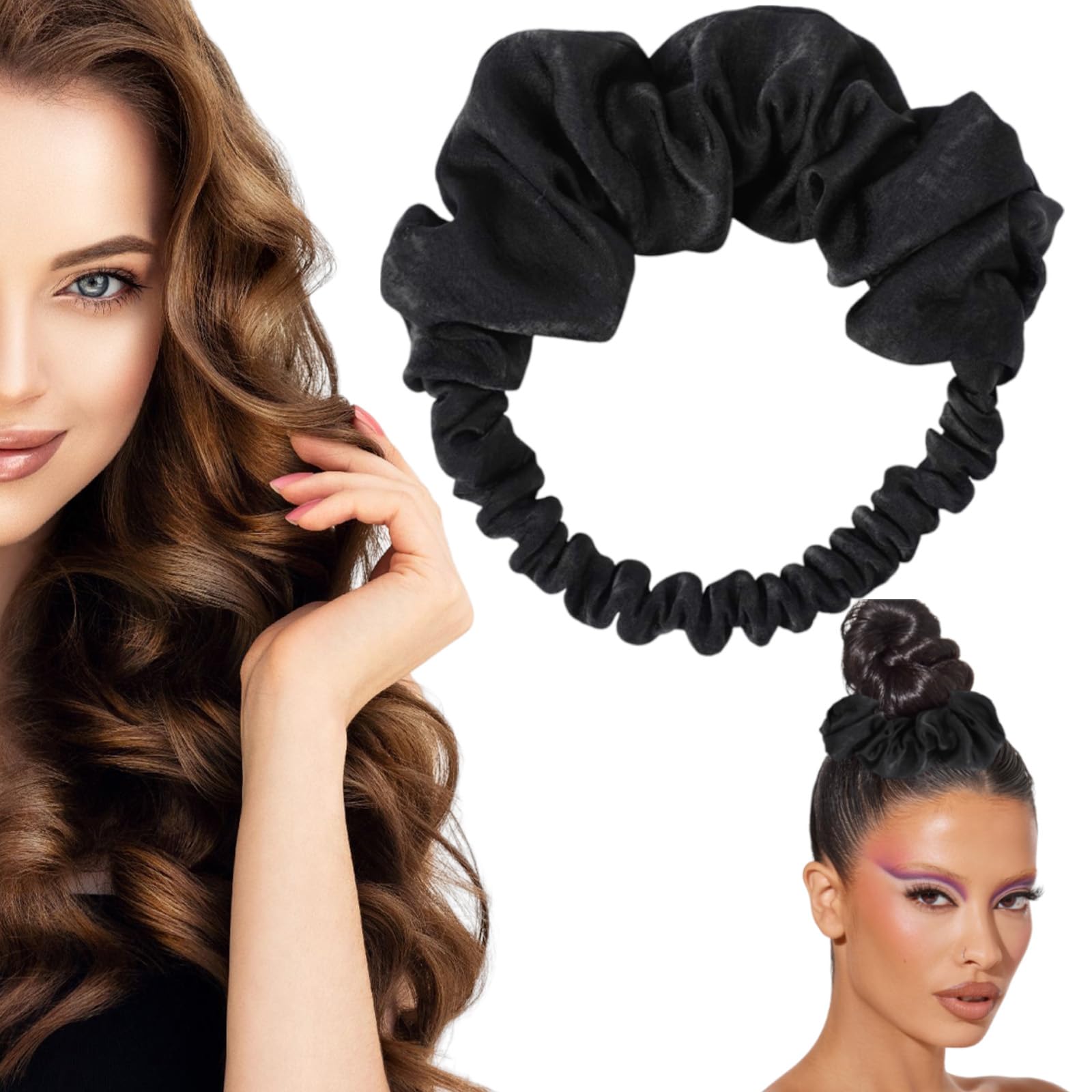 Heatless Hair Curler Set - Soft No Heat Curling Scrunchie & Headband for Long Hair | Overnight Sleeping Rollers | Perfect for Damage-Free Beach Waves & Wedding Hairstyles (Black)