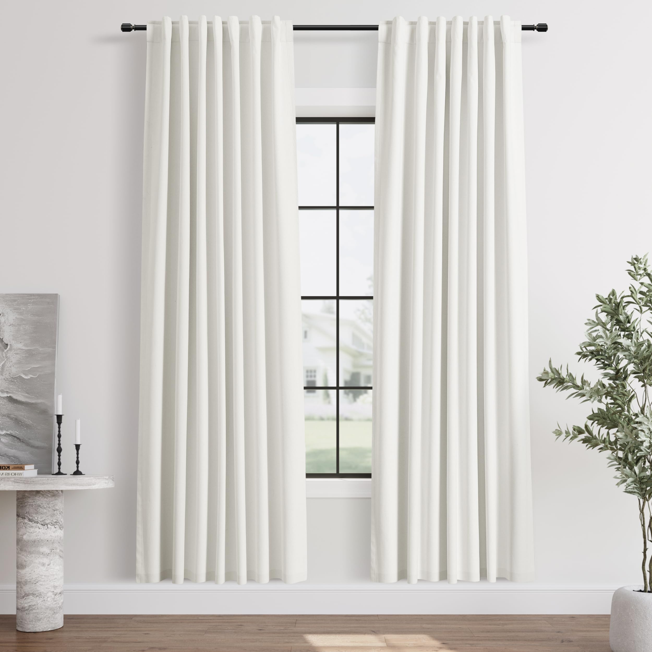 Blackout Curtains 80 Inch Length - Thermal Insulated Textured Linen Drapes for Bedroom, Living Room & Kitchen (Ivory White, 2 Panels Set 52x80) - Perfect for Bay Windows, Light Blocking & Energy Efficiency