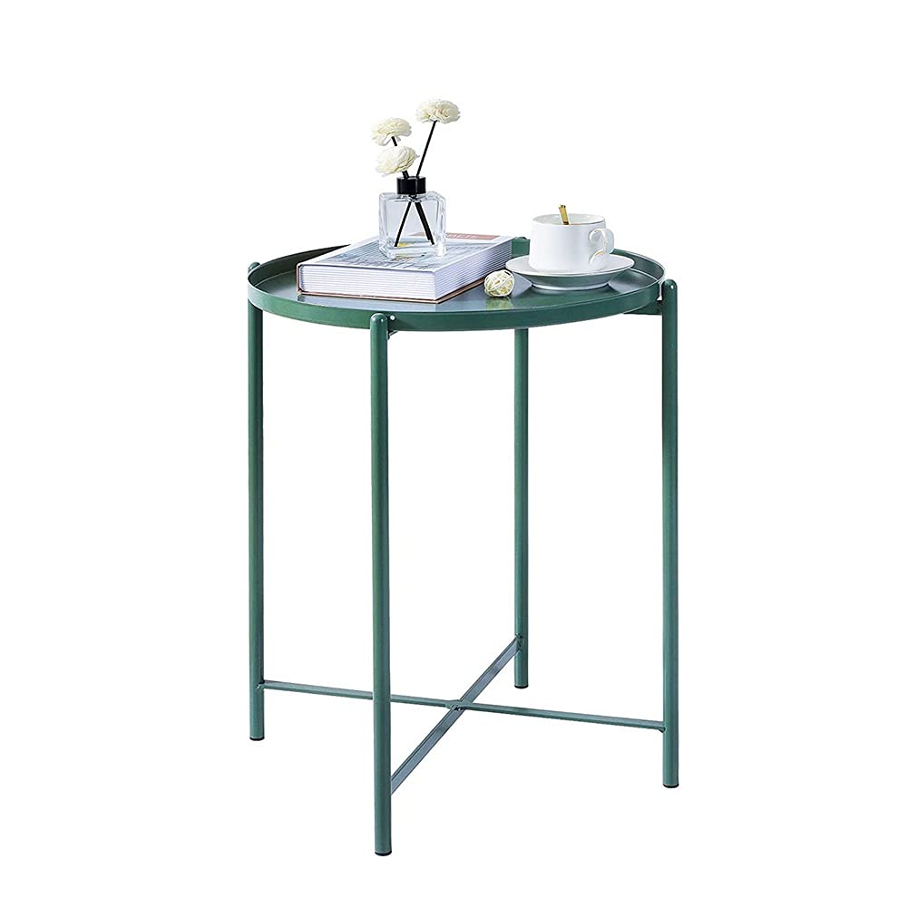 YAYADU Folding Metal Side Table with Removable Tray - Waterproof Storage Basket End Table, Small Coffee Table for Living Room, Bedroom, Balcony & Office (Green, 44x52cm) - Perfect for Holding Magazines, Remote Controls & Decor Items