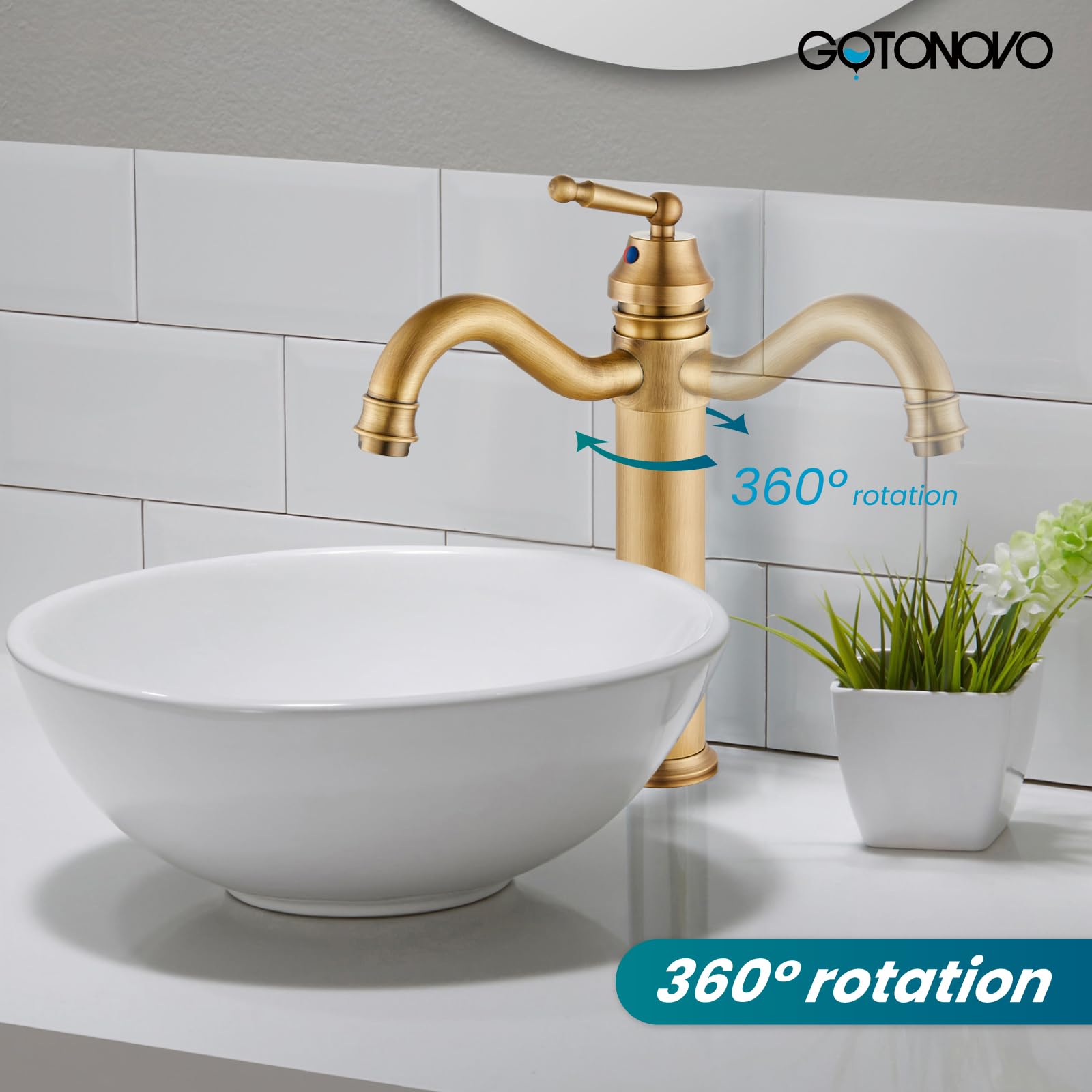 Antique Brass Vessel Sink Faucet - Single Handle Deck Mount for Bathroom Vanity