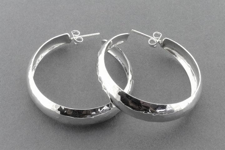 Large Hammered Convex Hoop Earrings - Sterling Silver 925 for Women | Elegant Boho Jewelry for Everyday Wear & Special Occasions