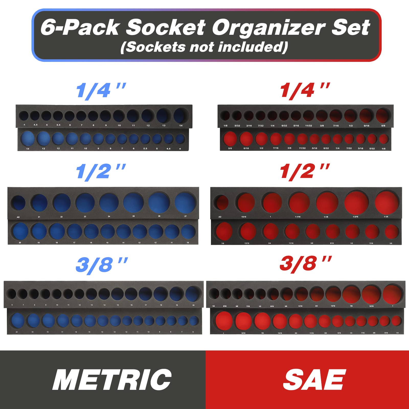 6PCS Socket Organizer Set - Heavy Duty EVA Foam Holder for 1/2