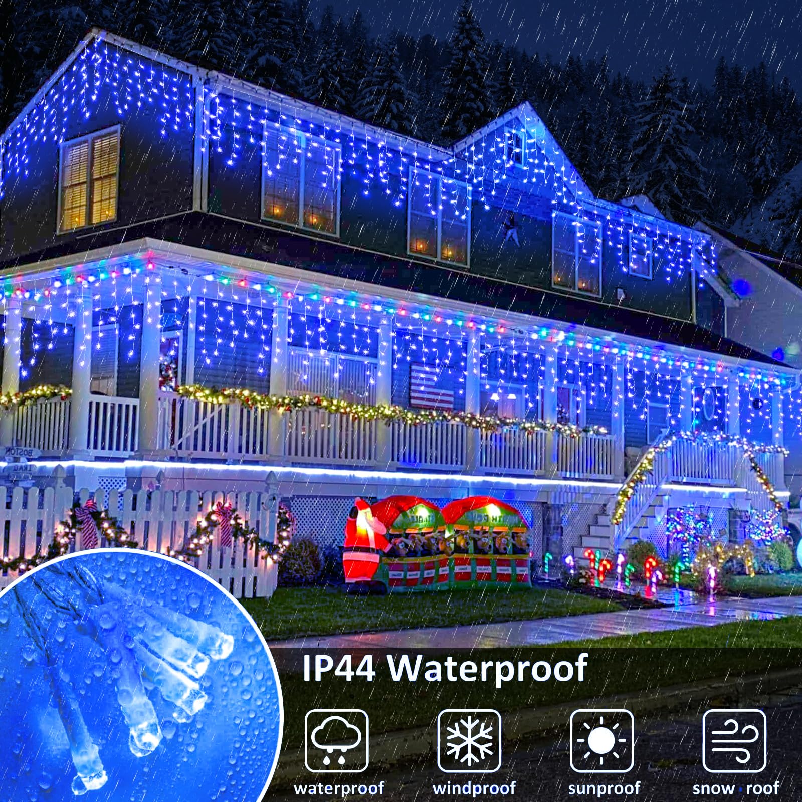400 LED Icicle Christmas Lights Outdoor - 33FT Waterproof Plug-in String Lights with 8 Modes, Blue Twinkle Lights for Home Roof, Window, Garden, Yard, Wedding & Party Decorations - Perfect for Holiday, Christmas Tree, Patio and Outdoor Decor