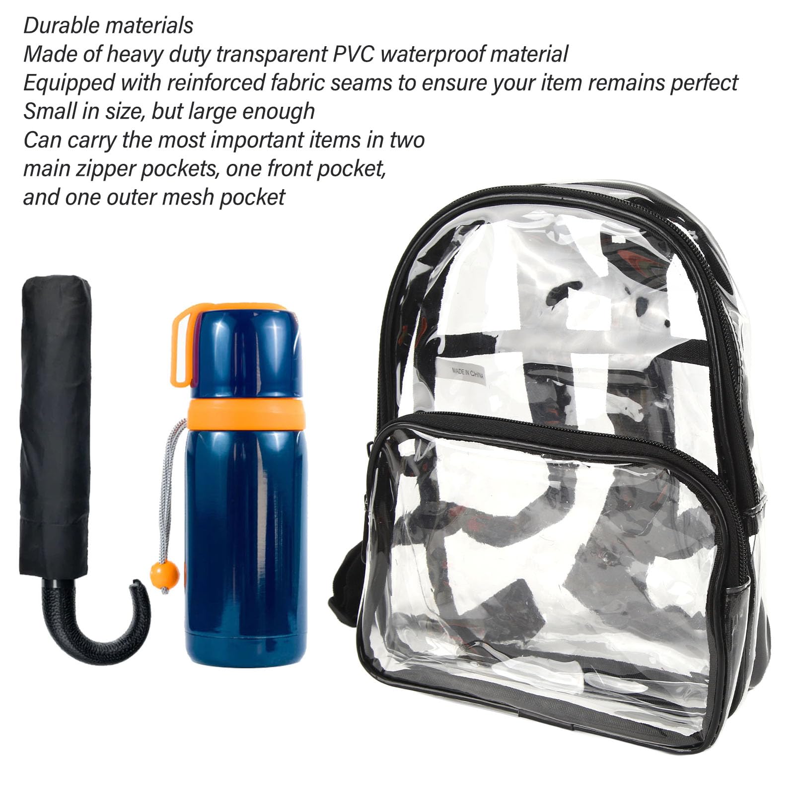 Stadium Approved Clear Mini Backpack - Heavy Duty PVC Transparent Small Backpack for Summer, Waterproof & Durable - Perfect for Concerts, Festivals, Travel & Security Checkpoints