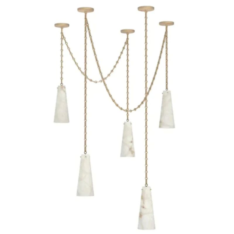 5-Light Vintage Alabaster Pendant Cluster Chandelier - Contemporary Alabaster Ceiling Light Fixture for Dining Room, Foyer & Bedroom Lighting