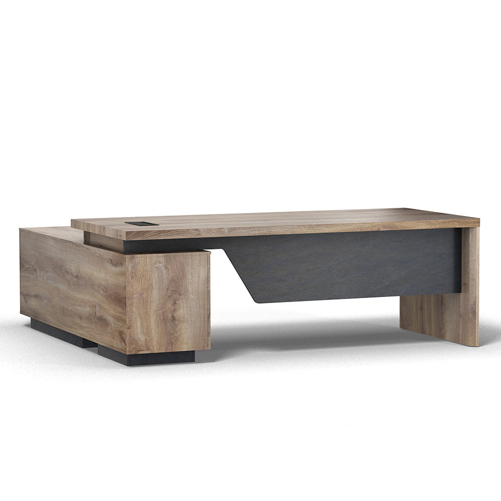 BALDER Executive Desk with Right Return 2.2-2.4M Warm Oak & Black - Premium Office Furniture for Home & Business Workspaces