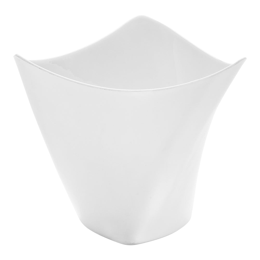 100-Pack 4 oz White Plastic Mini Crescendo Cups & 100 Silver Plastic Mini Spoons - Perfect for Parties, Weddings, Baby Showers & Dessert Tastings