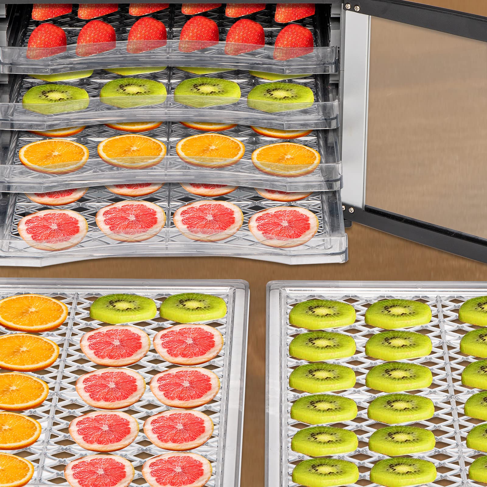 110V Electric Food Dehydrator with 6 Removable Trays - Fast Drying for Fruits, Vegetables, Jerky & Herbs - Adjustable Temperature & Timer - Compact Home Food Dryer (US Plug) - Perfect for Healthy Snacks, Camping & Meal Prep