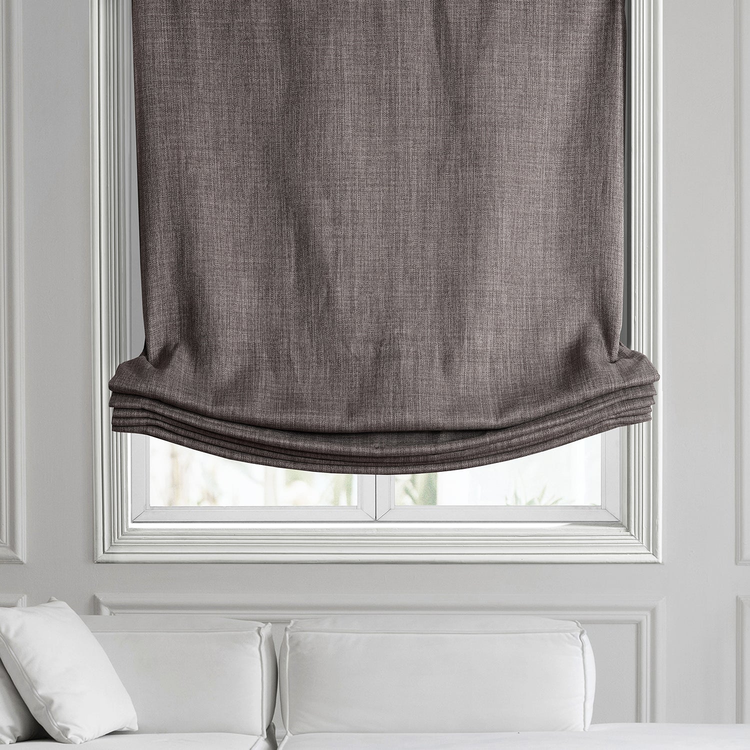 Premium Mink Textured Faux Linen Roman Shade - Elegant Window Treatment for Living Room, Bedroom & Office