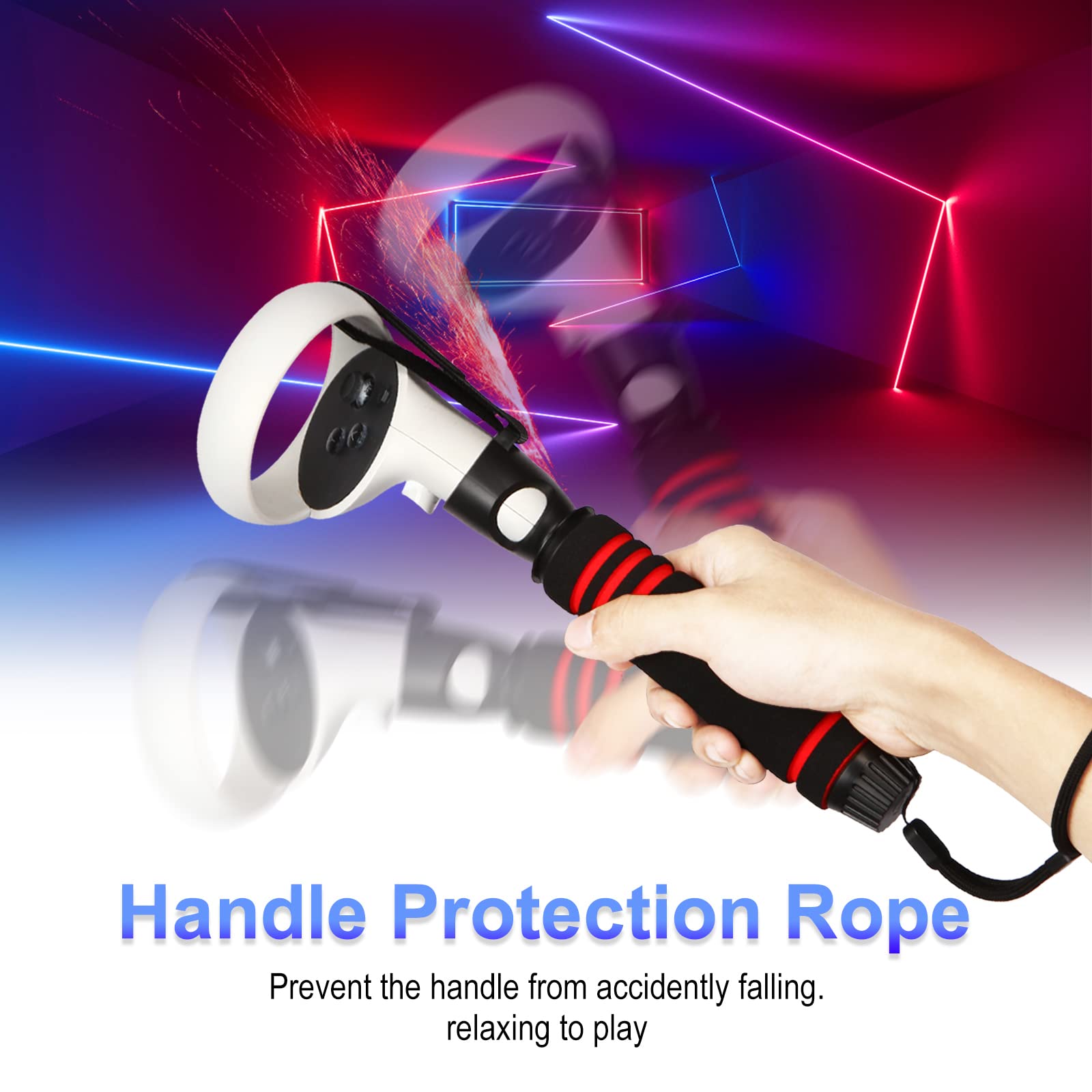 Upgraded VR Game Handle Attachments for Oculus/Meta Quest 2 - 2-in-1 Multipurpose Dual/Long Stick Controller Grips - Perfect for Beat Saber, Fitness Games & Immersive VR Experiences