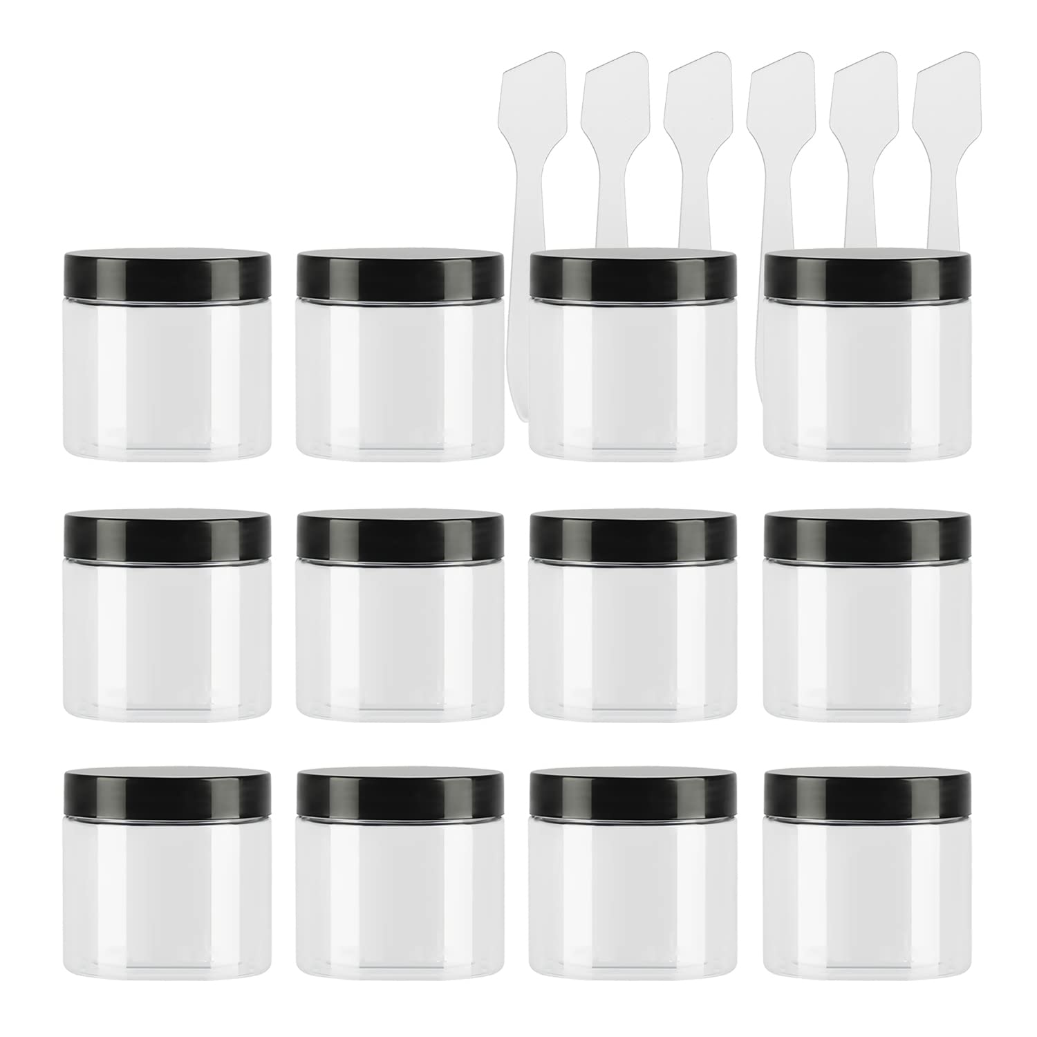 12 Pack 50ml Clear Plastic Cream Jars with Black Lids - Airtight Cosmetic Containers for Makeup, Skincare, Face Cream & Travel Toiletries | Perfect for DIY Beauty Products, Salons & Home Use