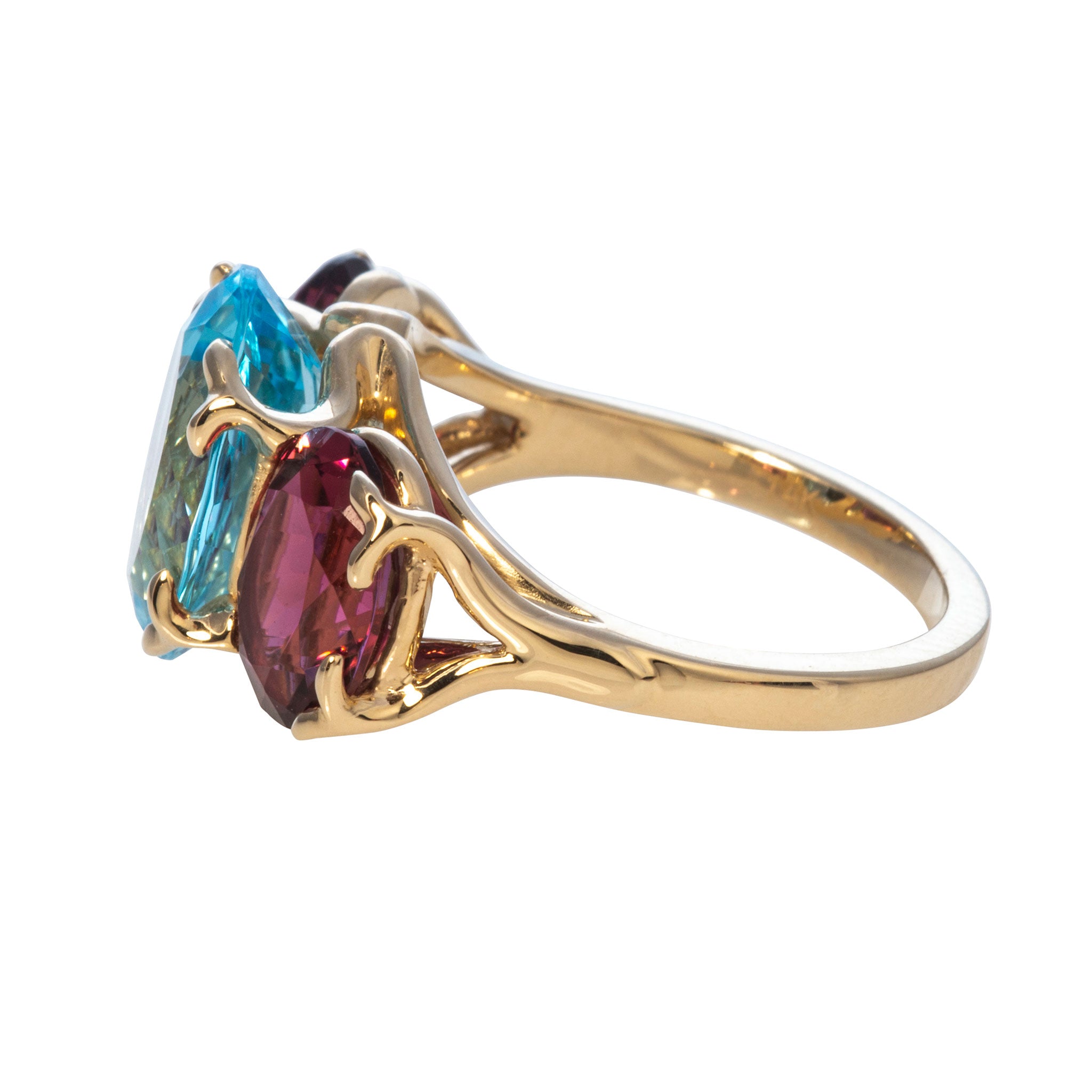 14K Gold Blue Topaz & Pink Tourmaline River Ring - Elegant Stackable Jewelry for Women, Perfect for Weddings, Anniversaries & Everyday Wear