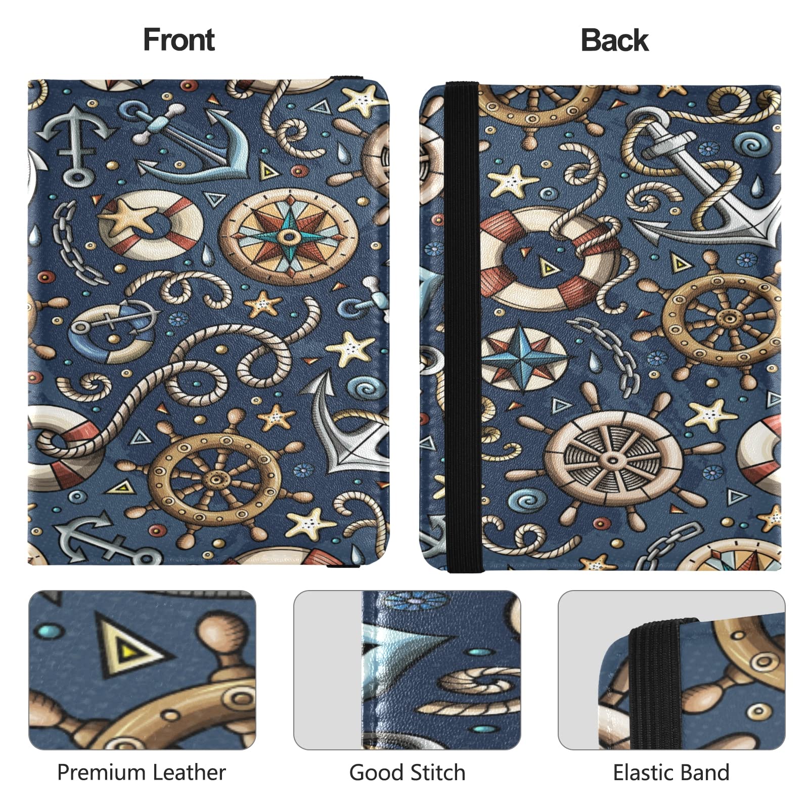 Adorable Cartoon Hand-Drawn Nautical Passport Holder & Vaccine Card Set - Waterproof Travel Wallet for Men & Women - Perfect for Airports, Cruises and International Trips