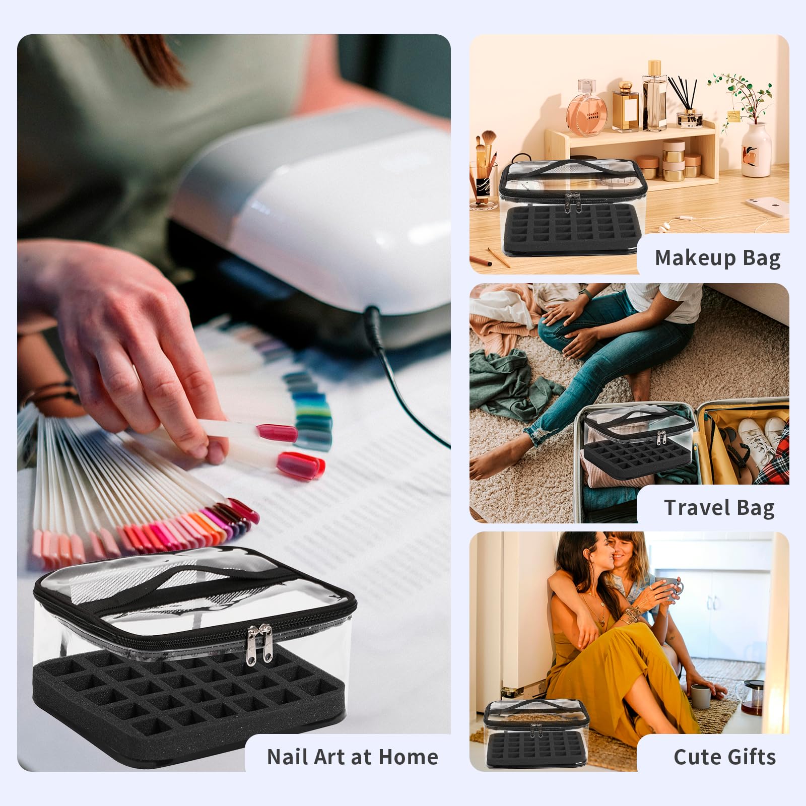 Beloving 30 Bottle Nail Polish Organizer Bag - Portable Manicure Kit Case for 15ml/0.5oz Nail Supplies, Travel-Friendly Nail Art Tools Storage Pouch (Black) - Perfect for Salon Professionals, Home Nail Care & On-the-Go Touch Ups