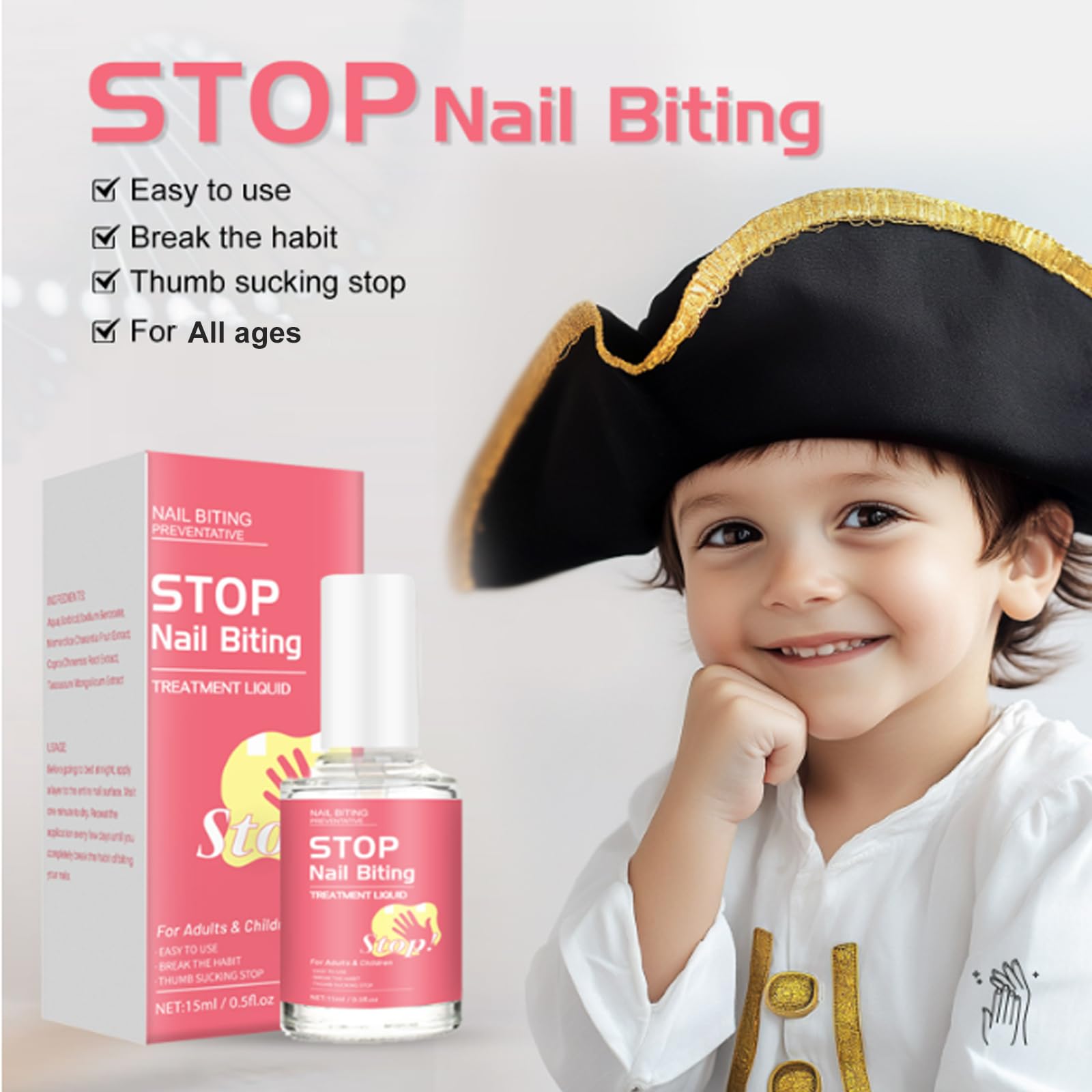 No Bite Nail Polish - 15ml Anti Nail Biting Treatment for Adults - Stop Thumb Sucking & Nail Biting Habit - Safe & Effective Nail Care Solution - Day & Night Use for Healthy Nails - Perfect for Office, Travel & Home Use