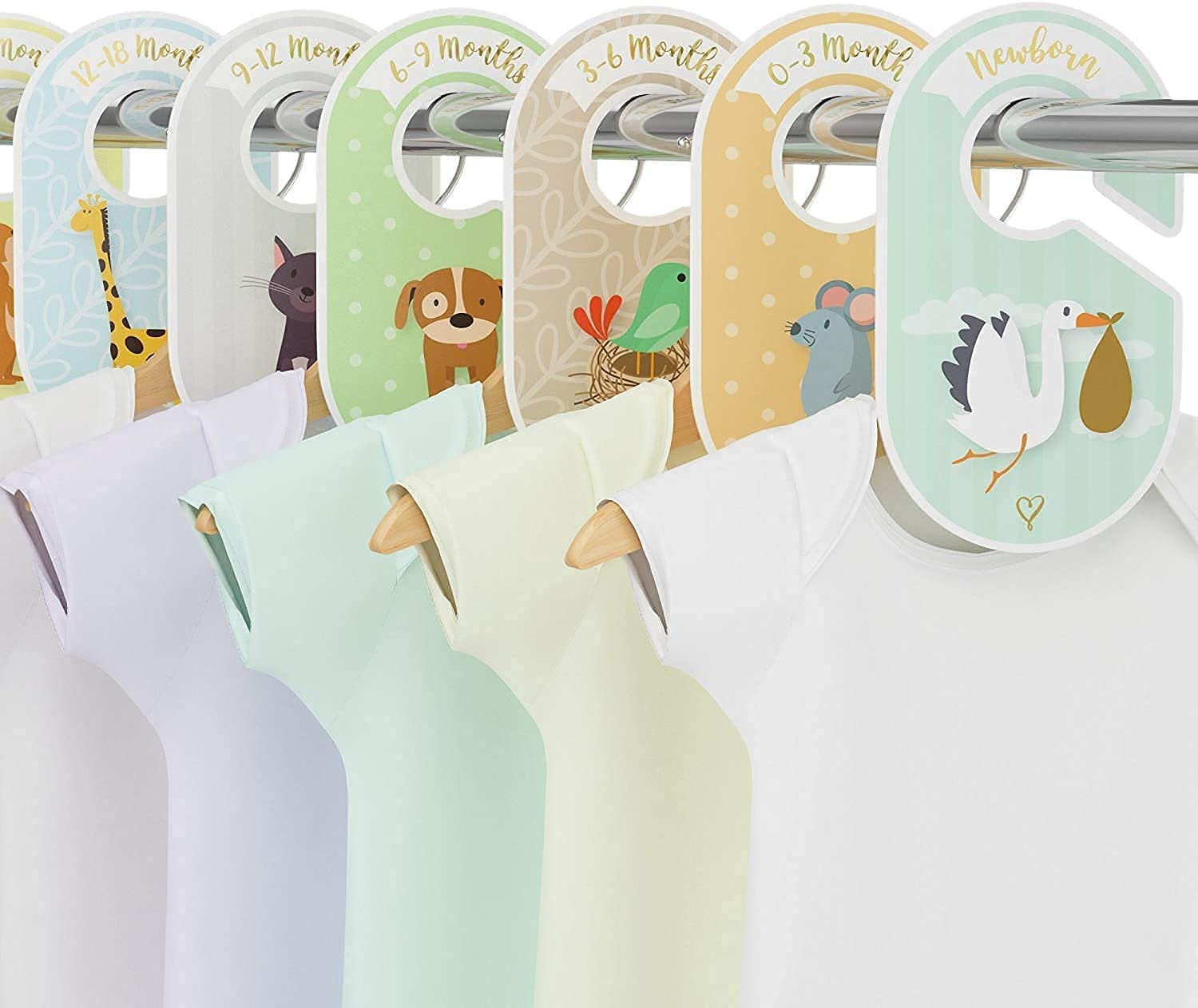 Baby Closet Dividers & Clothes Organizer - 18 Neutral Hangers for Boys & Girls - Size & Age Labels - Cozy Hedgehog Design - Perfect for Nursery Organization & Baby Wardrobe Sorting