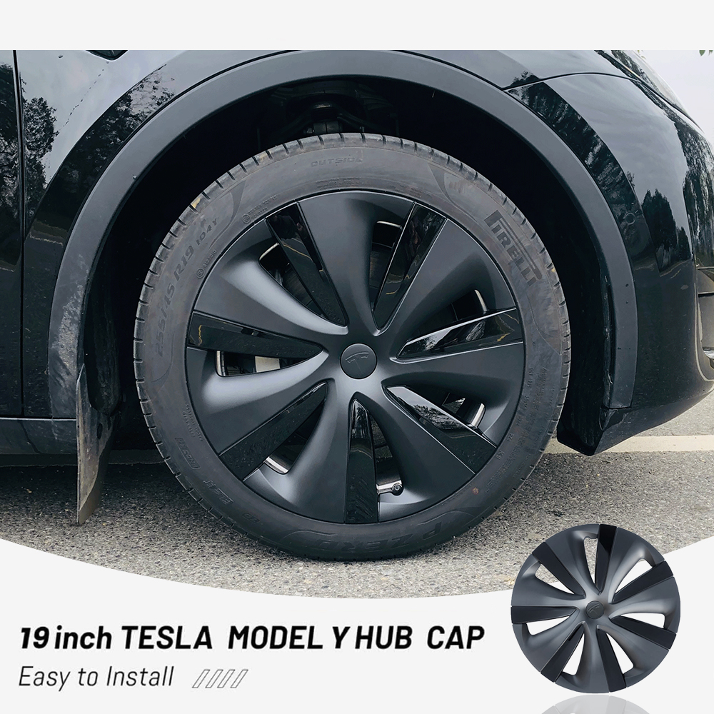 Tesla Model Y 19 Inch Gemini Wheel Covers (4PCS) - Matte Black Sport Style for Model S Version | Enhance Your Tesla's Look for Daily Commute & Road Trips