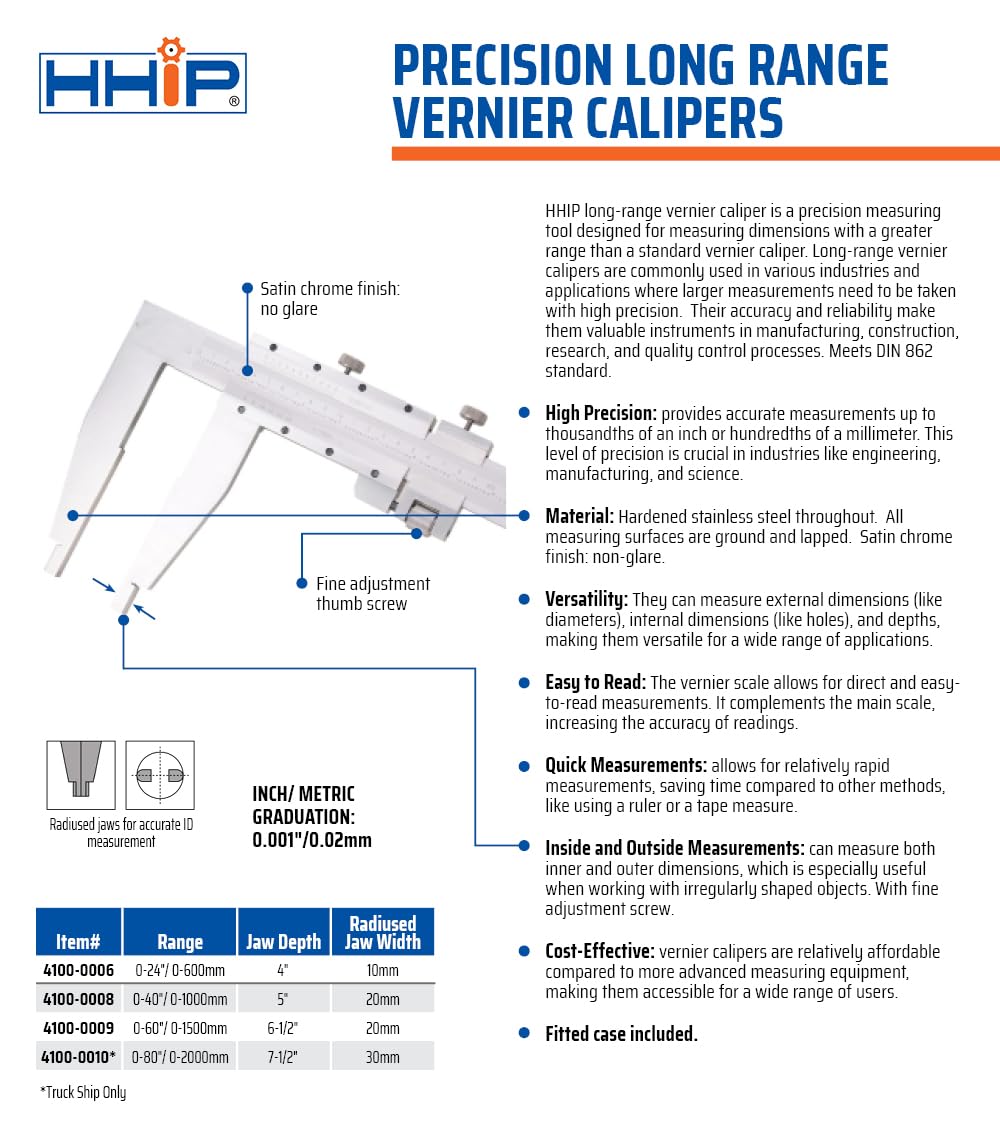 HHIP 4100-0008 Heavy Duty Vernier Caliper - 40 Inch/1000mm Precision Measuring Tool for Metalworking, Woodworking & Engineering Applications
