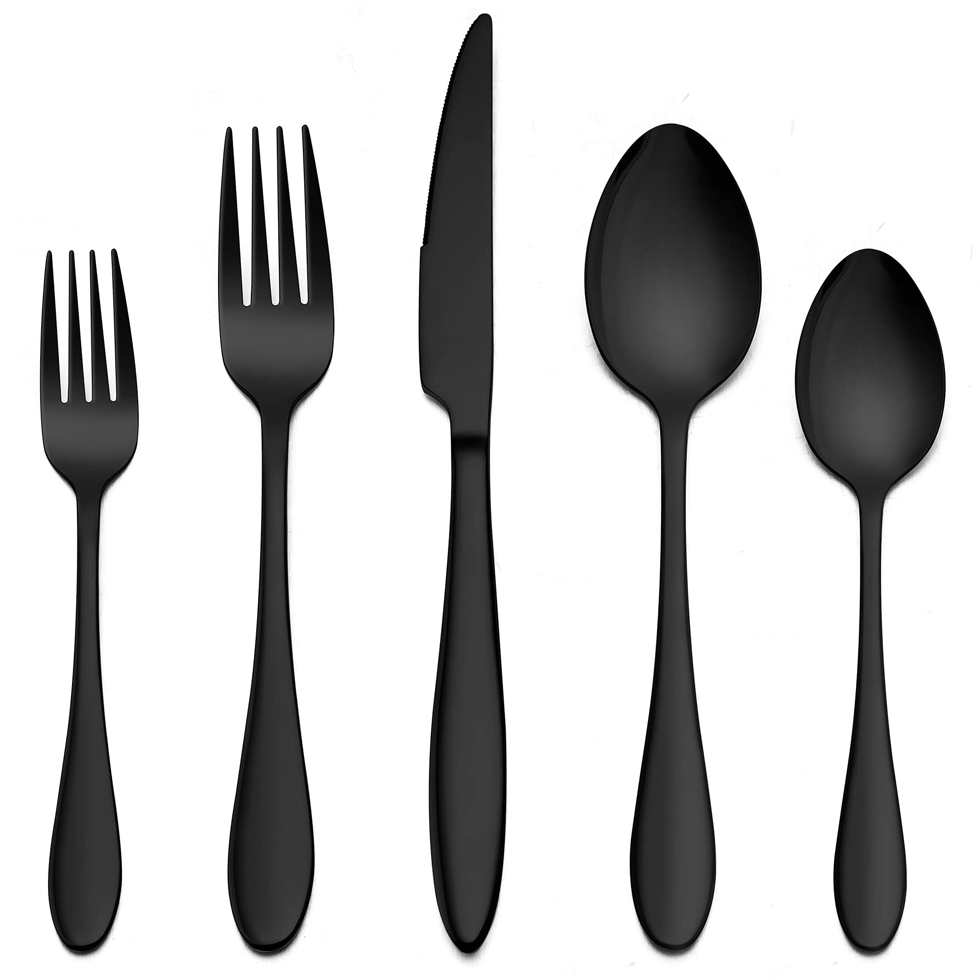 Premium 30-Piece Black Flatware Set for 6 - Stainless Steel Silverware Cutlery Set with Mirror Finish (Forks, Knives, Spoons) - Dishwasher Safe Dining Utensils for Restaurants, Weddings & Everyday Use