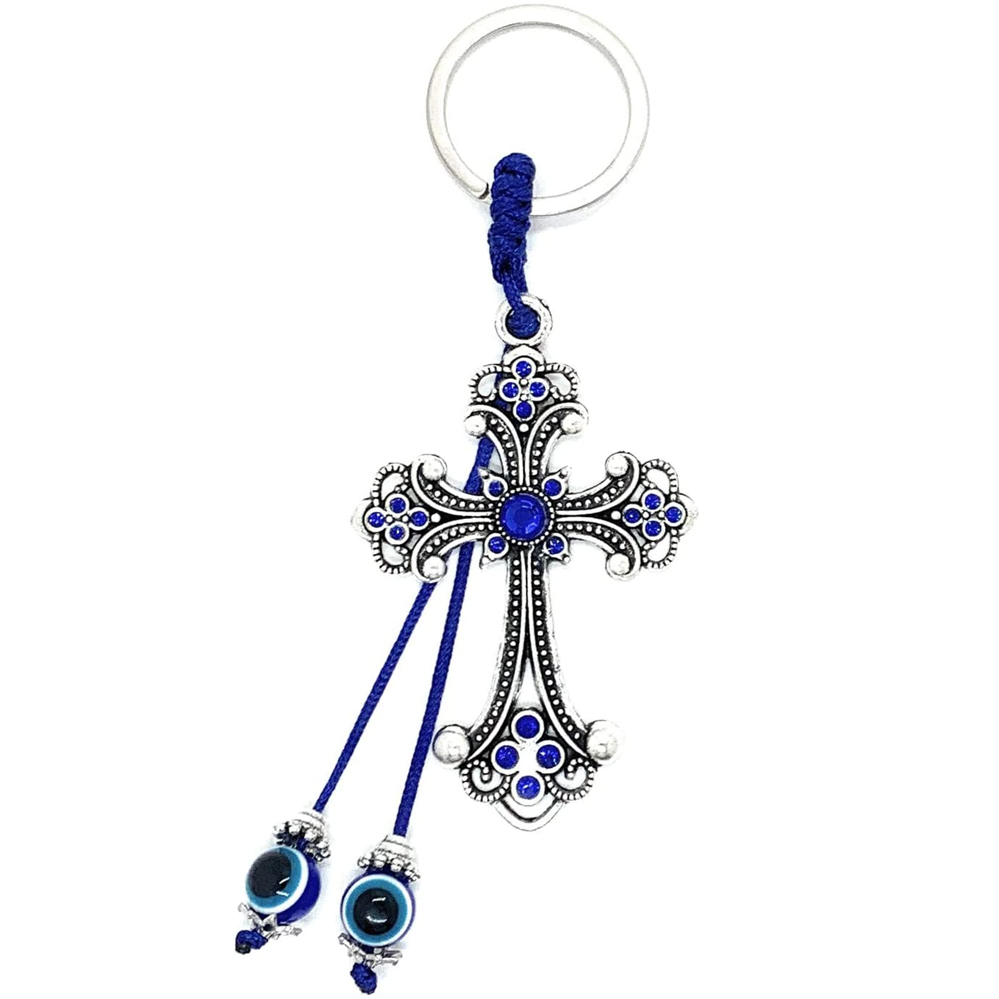 LUCKBOOSTIUM Cross Keychain with Evil Eye Tassel - Stylish Good Luck Charm for Keys, Bags & Car Mirrors | Trendy Home, Office & Car Accessory | Thoughtful Gift for Protection & Blessings | Perfect for Everyday Carry, Travel & Spiritual Protection