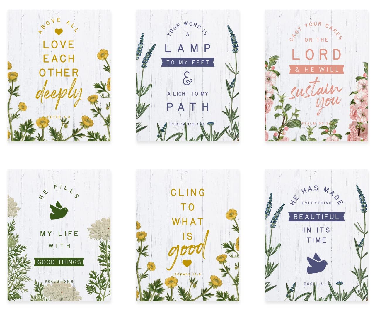 Inspirational Bible Verses Wall Art Set of 6 - 8x10 Inch Unframed Christian Scripture Prints on Premium Matte Paper for Home, Office & Church Decor - Perfect for Living Room, Bedroom or Gift
