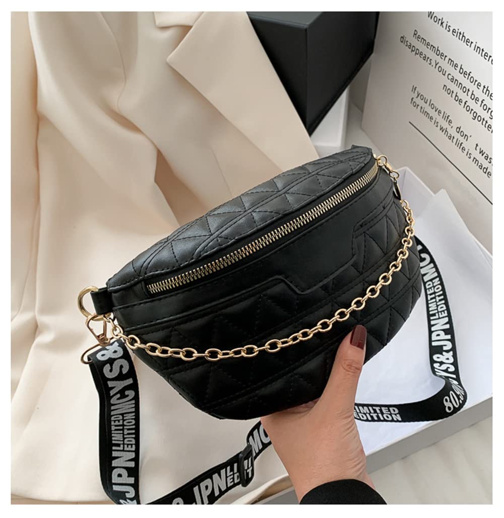 Quilted PU Leather Fanny Pack for Women - Crossbody Waist Bag, Fashion Chest Bag, Casual Belt Purse (Black) - Perfect for Travel, Running, Hiking & Everyday Use