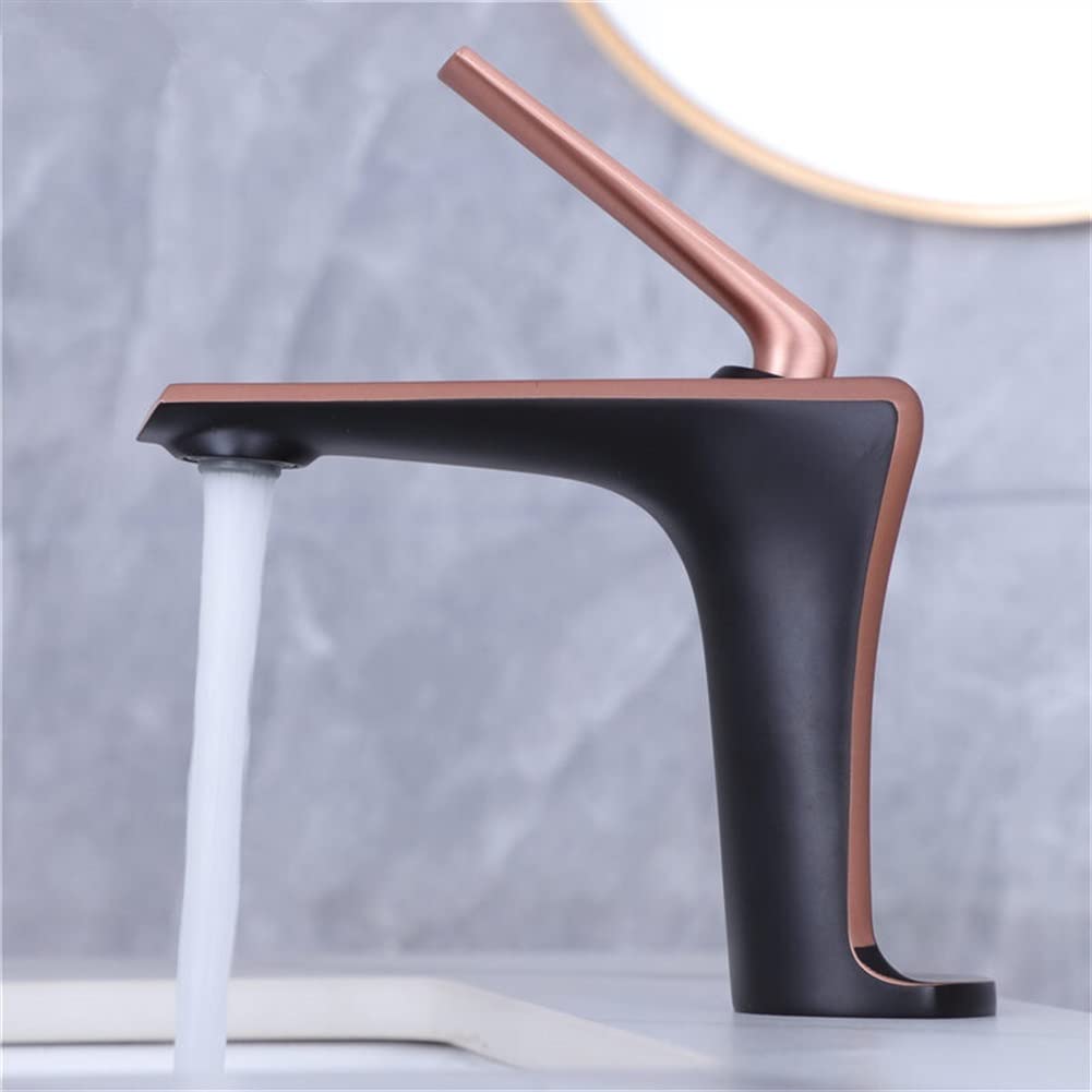 WXXGY Brass Single Handle Deck Mounted Bathroom Faucet - Hot & Cold Water Mixer Tap for Sink Basin in Rose Gold & Black | Perfect for Modern Bathroom & Lavatory Renovation