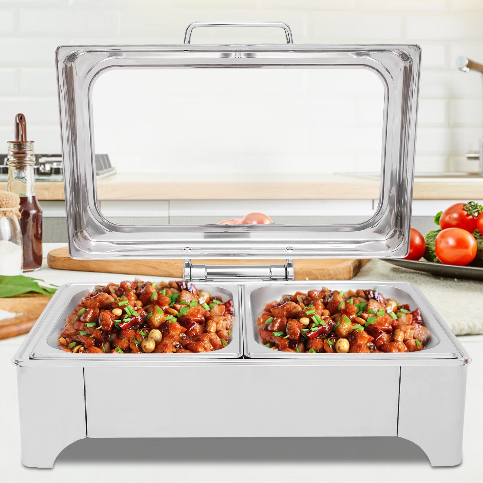 Stainless Steel 9L Rectangular Food Warmer Chafer Chafing Dish Buffet Set - Commercial & Home Use for Catering, Parties, Buffets, and Restaurants