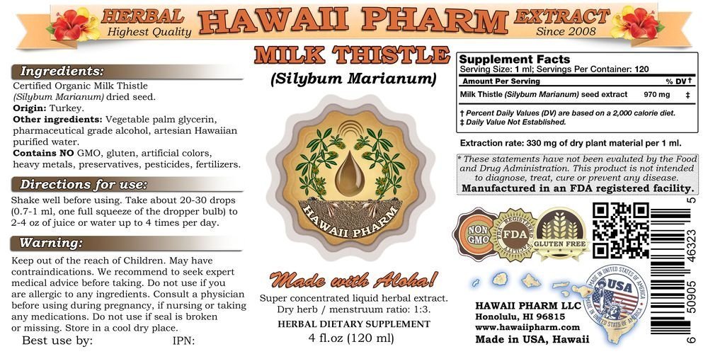 Organic Milk Thistle (Silybum marianum) Liquid Extract - 4 Pack (15x Concentrated, 4 Oz Each) for Liver Detox & Digestive Support - Perfect for Daily Wellness & Herbal Supplement Routine