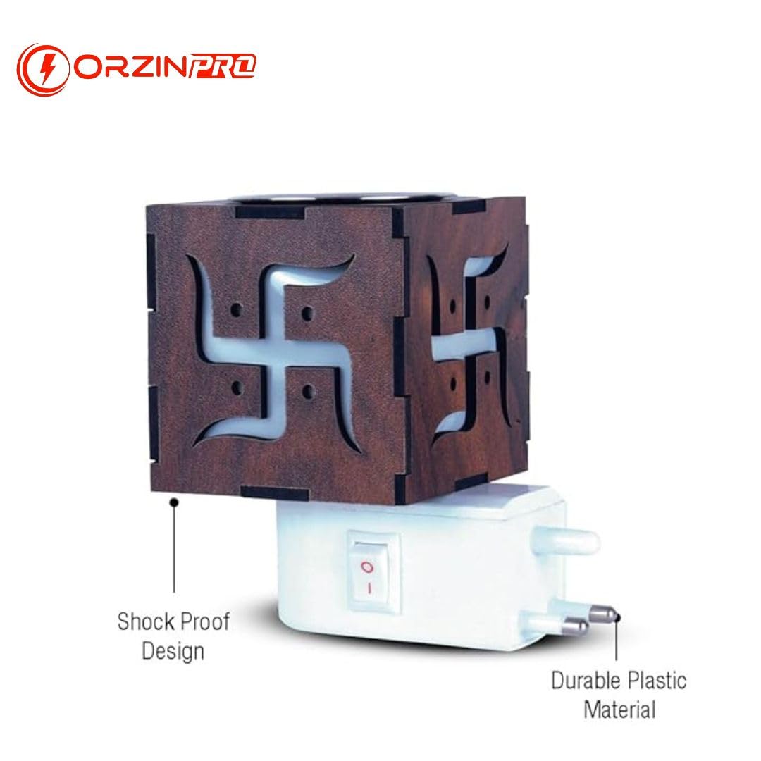 Orzinpro Electric Camphor Diffuser & Burner - Swastik Design Aromatherapy Incense Holder | Multipurpose Dhoop Dani for Home, Office, Temple | Night Lamp & Relaxing Ambiance for Meditation, Yoga, Pooja