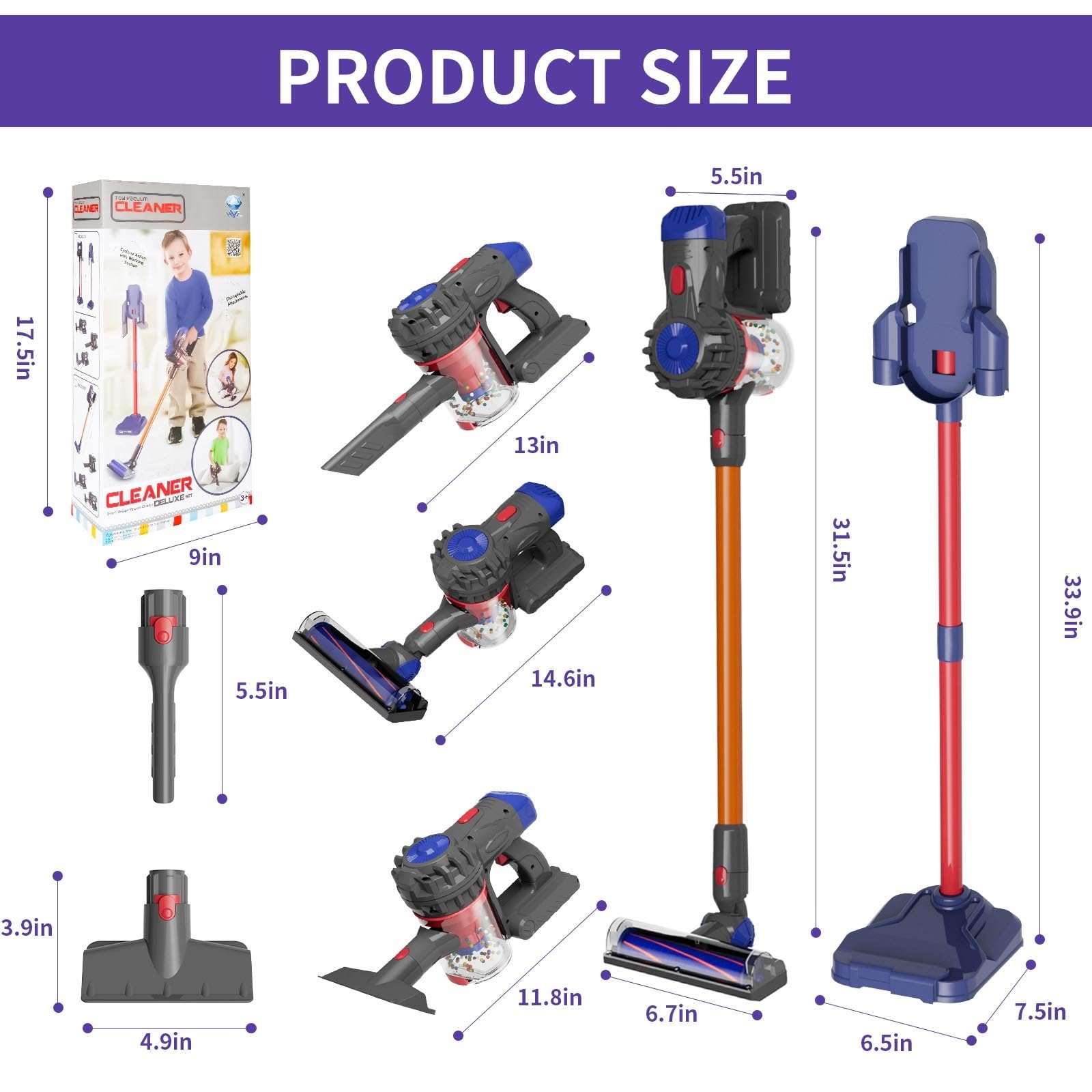 Kids Cordless Toy Vacuum Cleaner with Real Suction & Attachments - Fun Pretend Play Housekeeping Set for Toddlers Age 3+ | Perfect for Early Learning & Indoor Cleaning Games