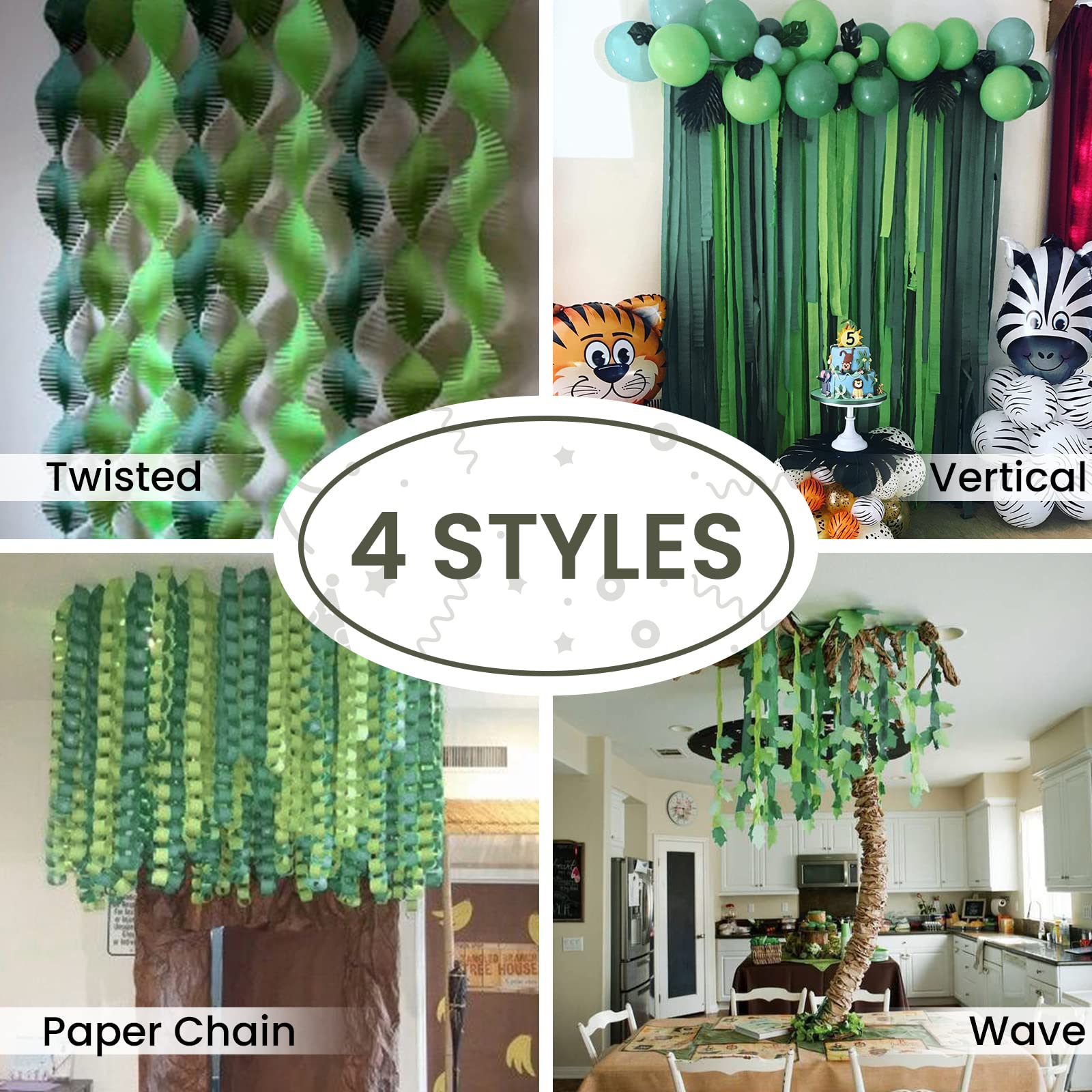PartyWoo Metallic Gold, Olive Green, Sage Green, Ivory Crepe Paper Streamers - 6 Rolls (492ft Total) for Birthday, Wedding & Party Decorations - 1.8