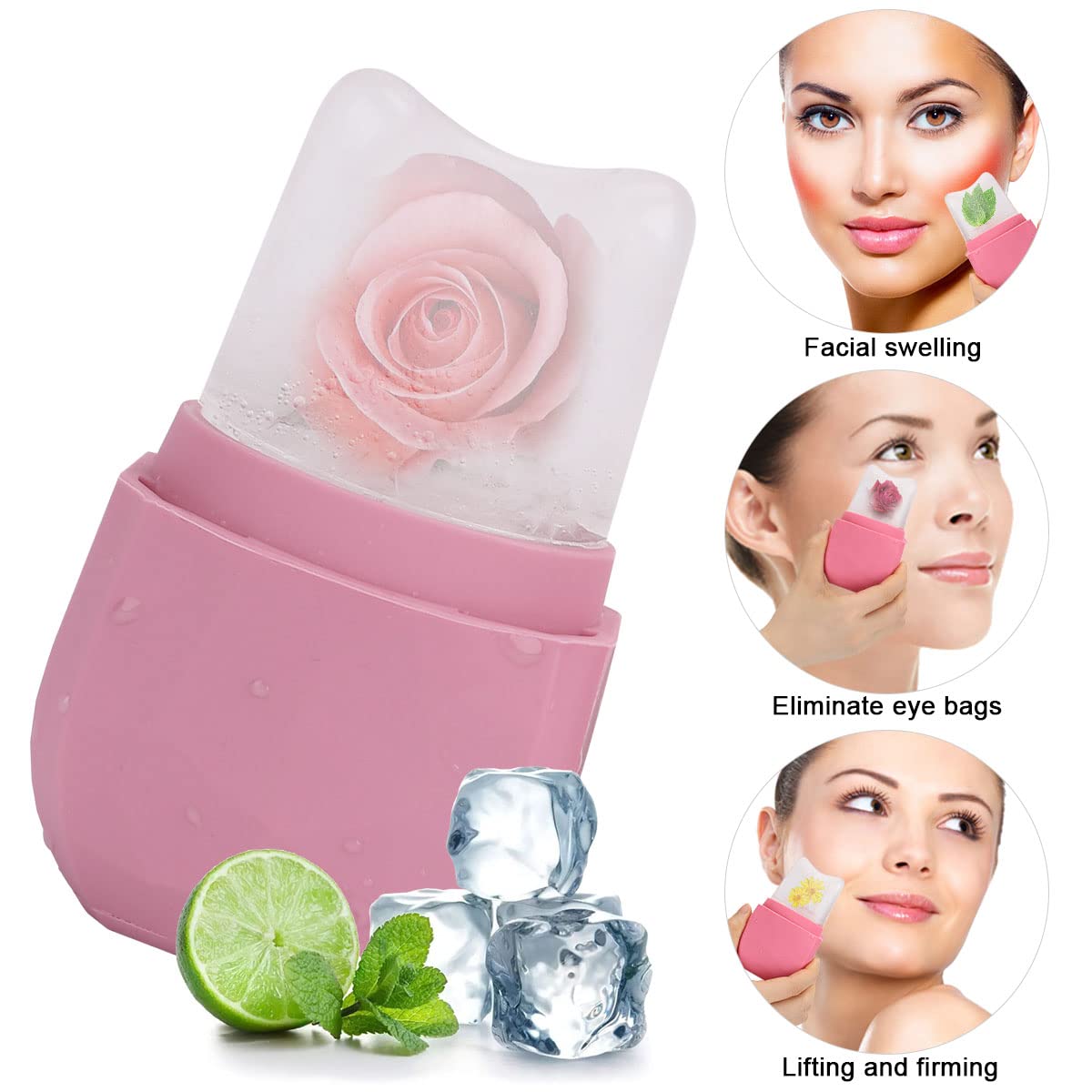 Ice Roller for Face and Eye - Upgraded Cooling Facial Massager for Puffiness, Dark Circles & Fine Lines | Gua Sha & Skin Care Tool with Silicone Ice Mould | Pink Beauty Ice Roller for Morning Routine & Post-Workout Recovery