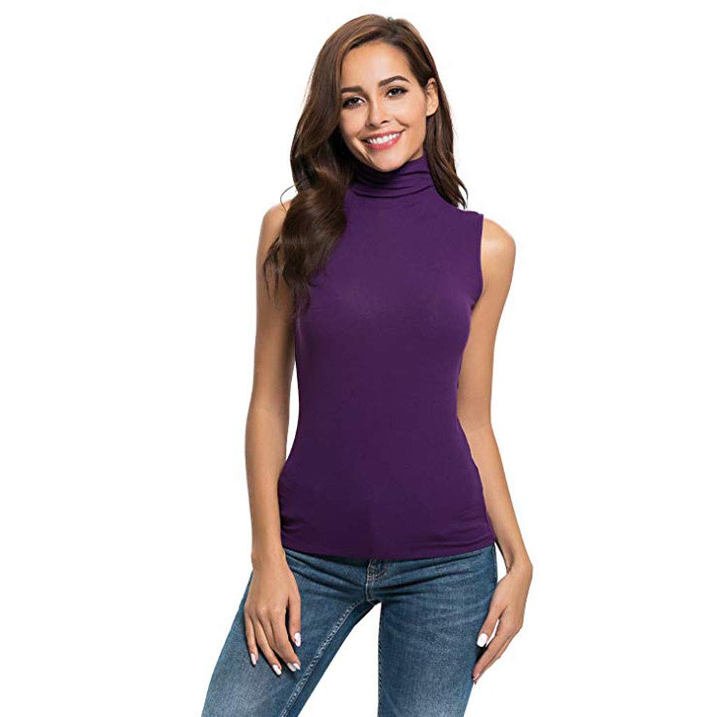 Women's Slim Fit Cropped Turtleneck Tank Top - Sleeveless Solid White Blouse for Casual Wear, Layering & Summer Outfits