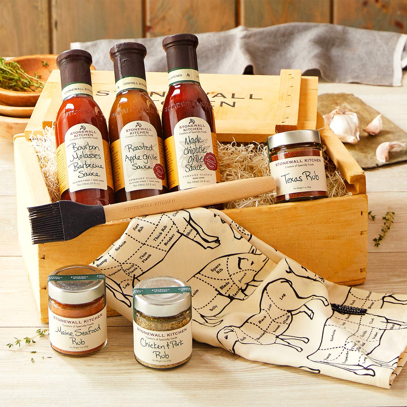 Stonewall Kitchen Grilling Favorites Gift Crate - 8 Piece BBQ Gift Set with Sauces, Rubs & Marinades | Perfect for Father's Day, Housewarming & Outdoor Cooking Gifts