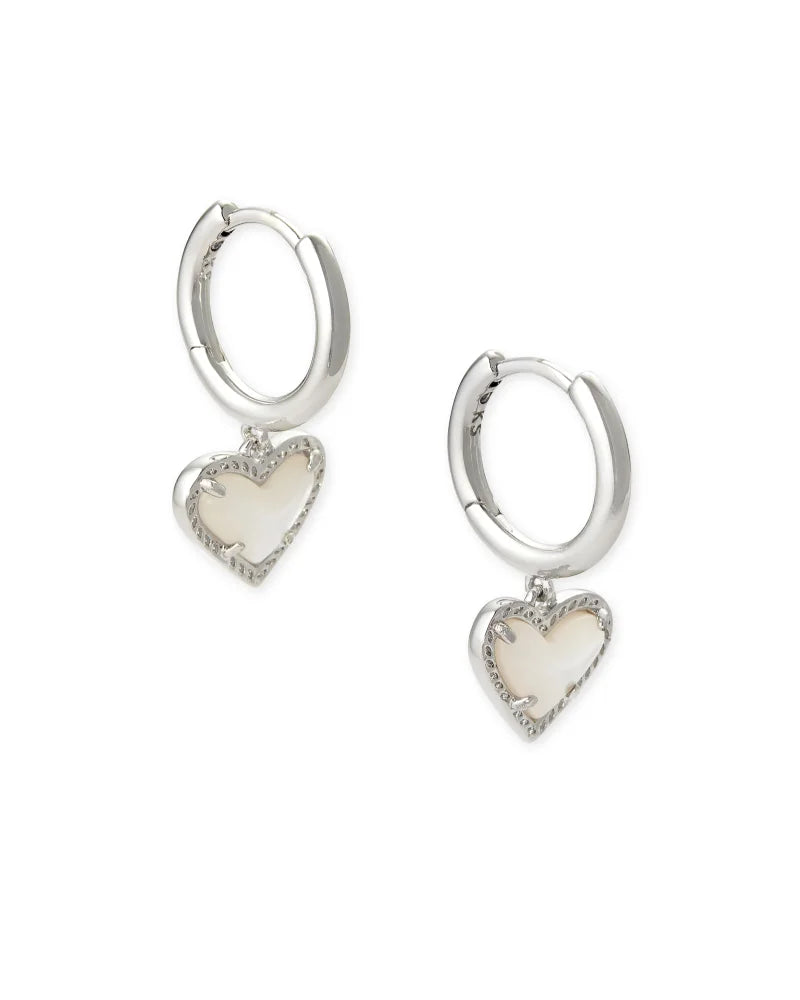 Ari Heart Silver Huggie Earrings with Ivory Mother of Pearl - Elegant & Dainty Hoop Earrings for Women, Perfect for Everyday Wear, Date Night & Special Occasions