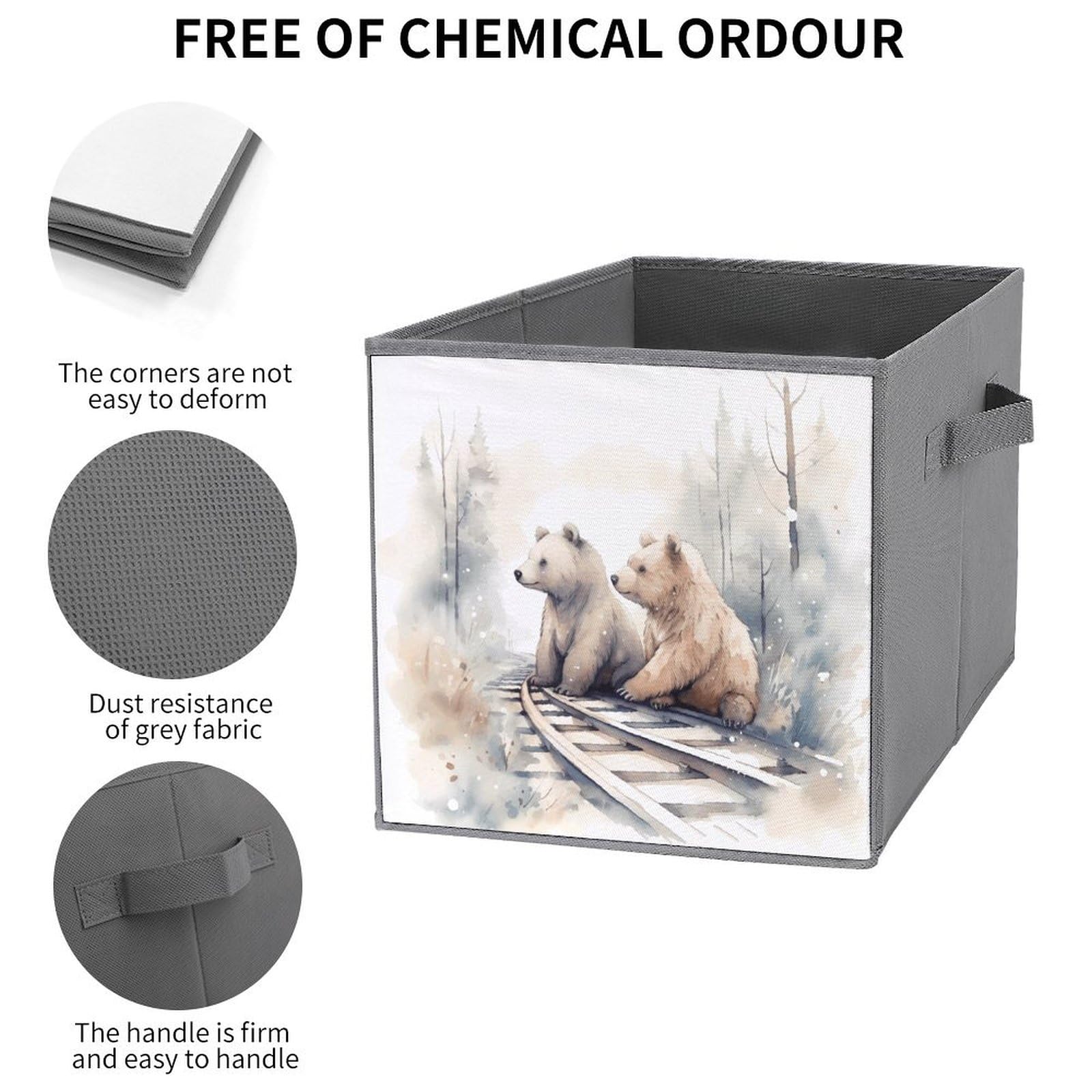 6-Piece Foldable Storage Bins with Bear Train Print - Large Capacity Storage Boxes with Handles for Playroom, Office & Home Organization | Perfect for Kids' Toys, Books & Clutter Control