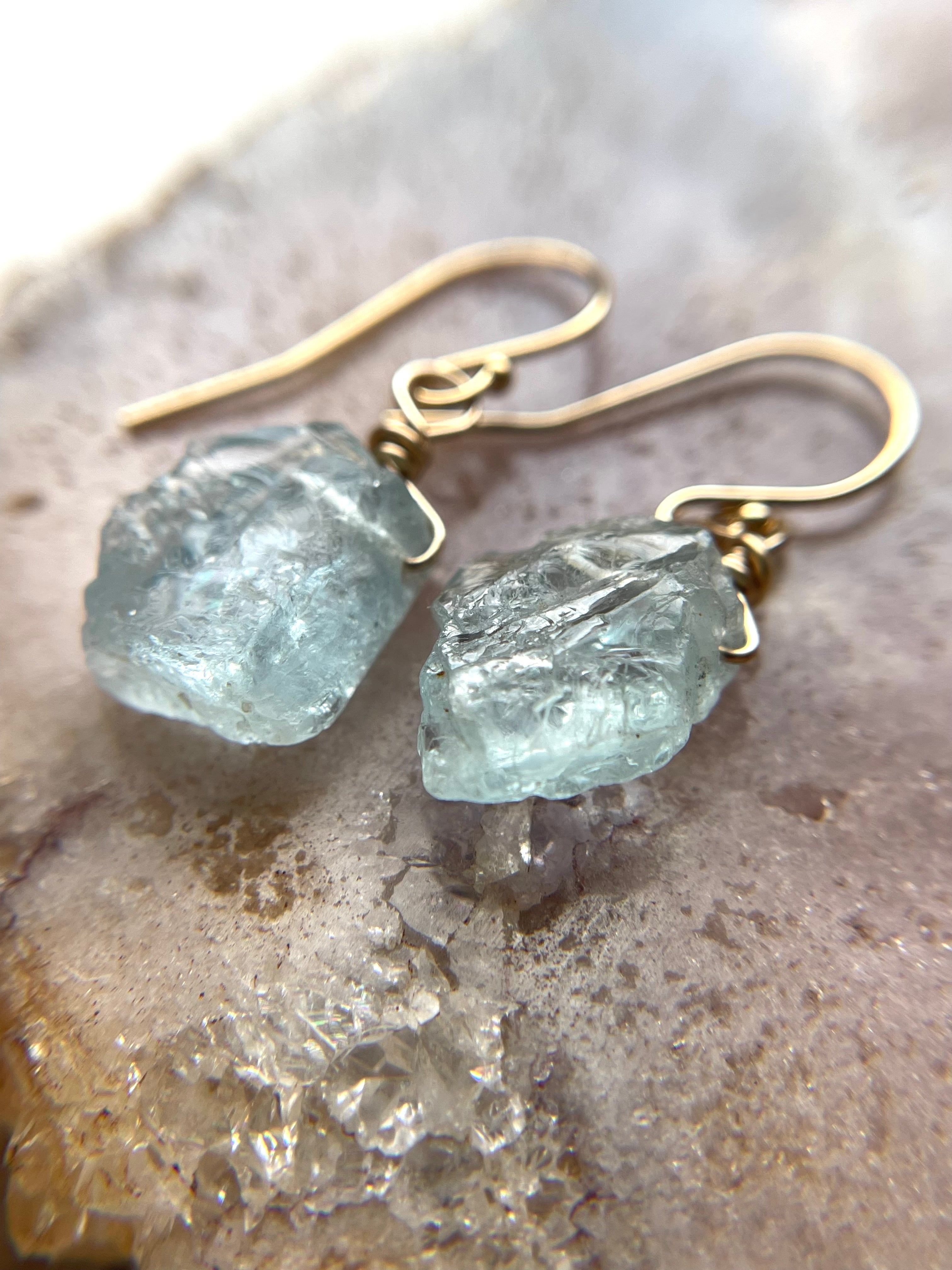 Exquisite Raw Natural Aquamarine Earrings in 14K Gold Filled or 925 Sterling Silver - Perfect for Weddings, Date Nights & Boho Chic Outfits