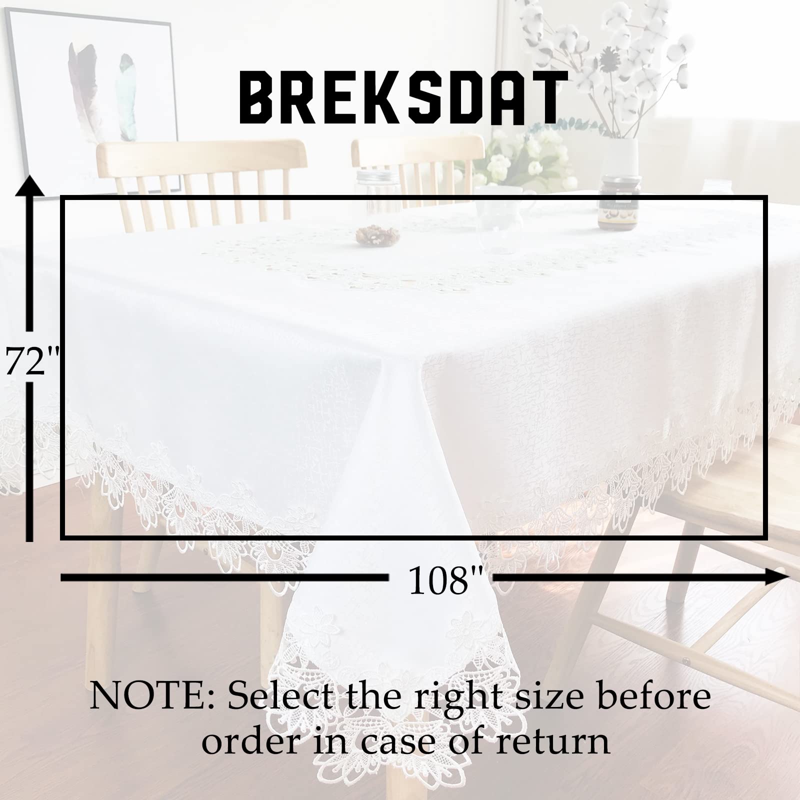 Elegant Peony Lace Tablecloth 72 x 108 Inches - Washable Rectangle Table Linen for Dining Room, Holiday Party, Wedding, Farmhouse & Outdoor Decor - Perfect for Easter, Christmas & Home Celebrations