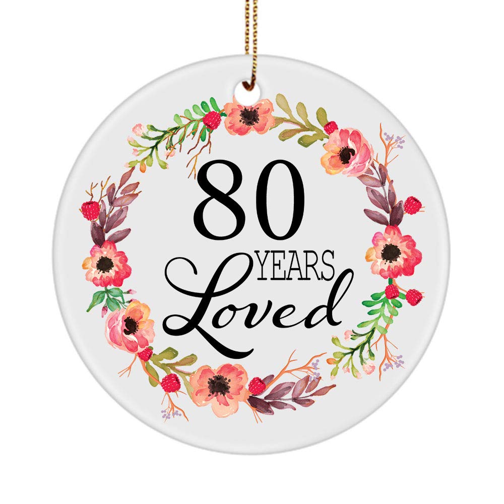 80th Birthday Christmas Ornament - 80 Years Loved - Ceramic Round Keepsake for Women Born in 1940 (Perfect for Holiday Decor, Milestone Celebrations & Gift Giving)