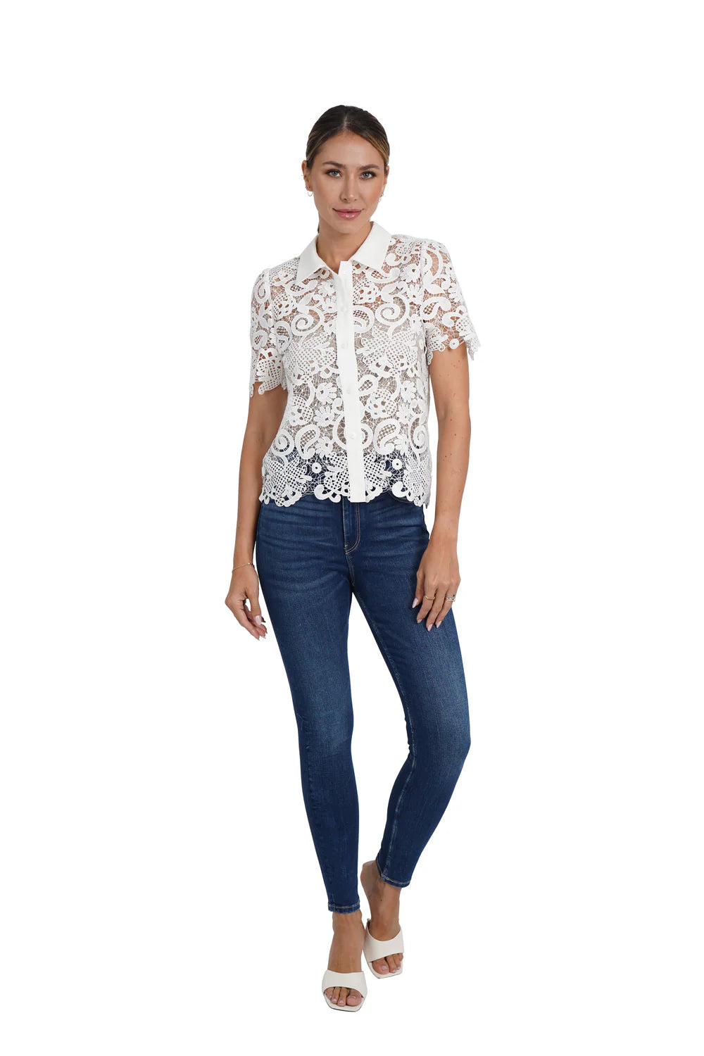 Amy Lace Top Women's Elegant White Blouse - Perfect for Office Wear, Date Night & Special Occasions